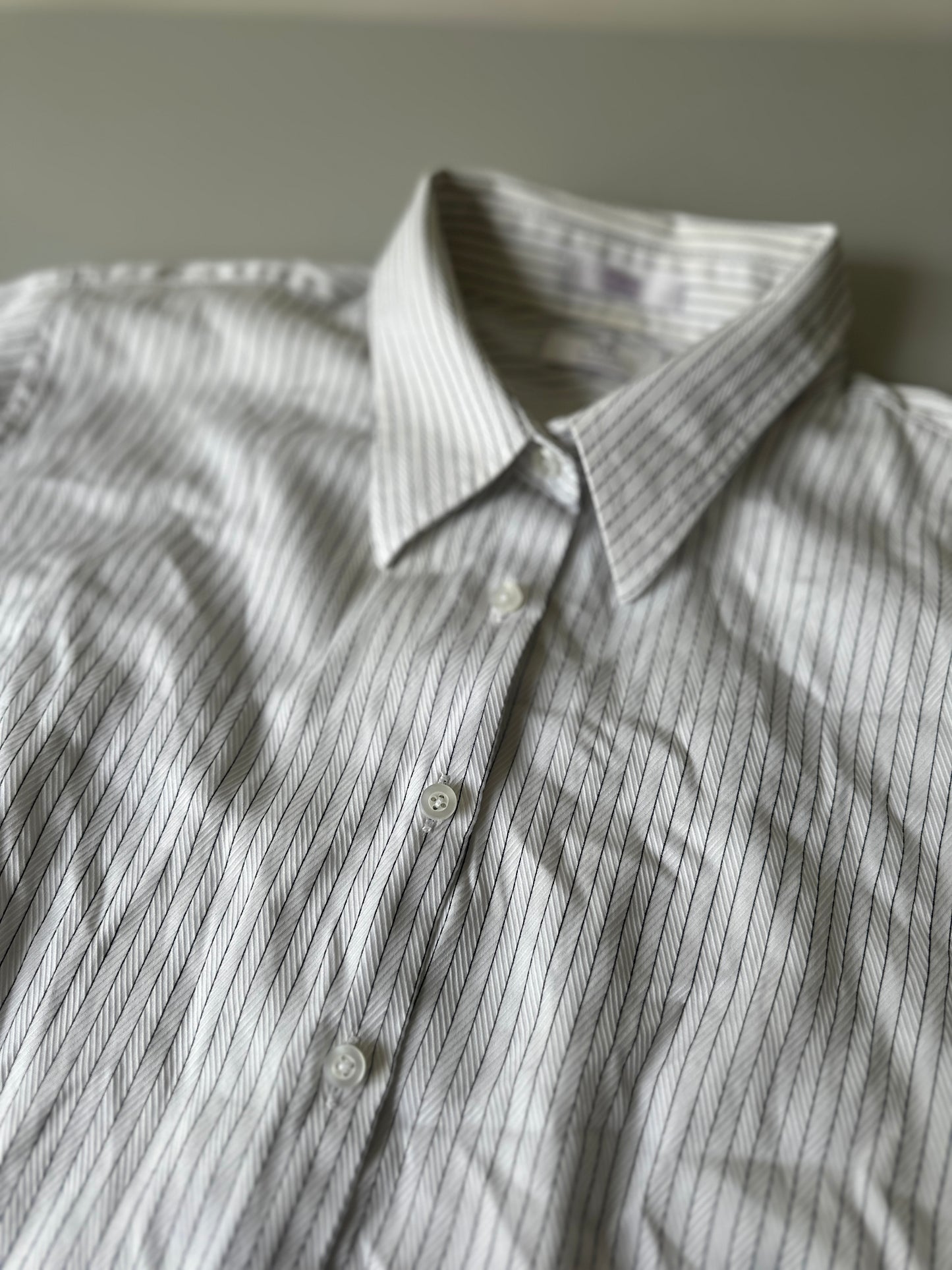 white pin-stripe button up