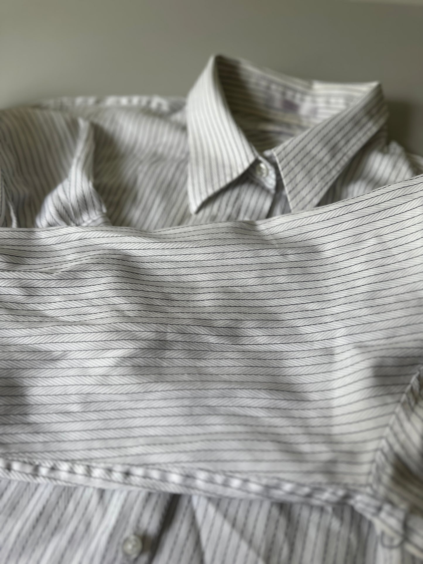 white pin-stripe button up