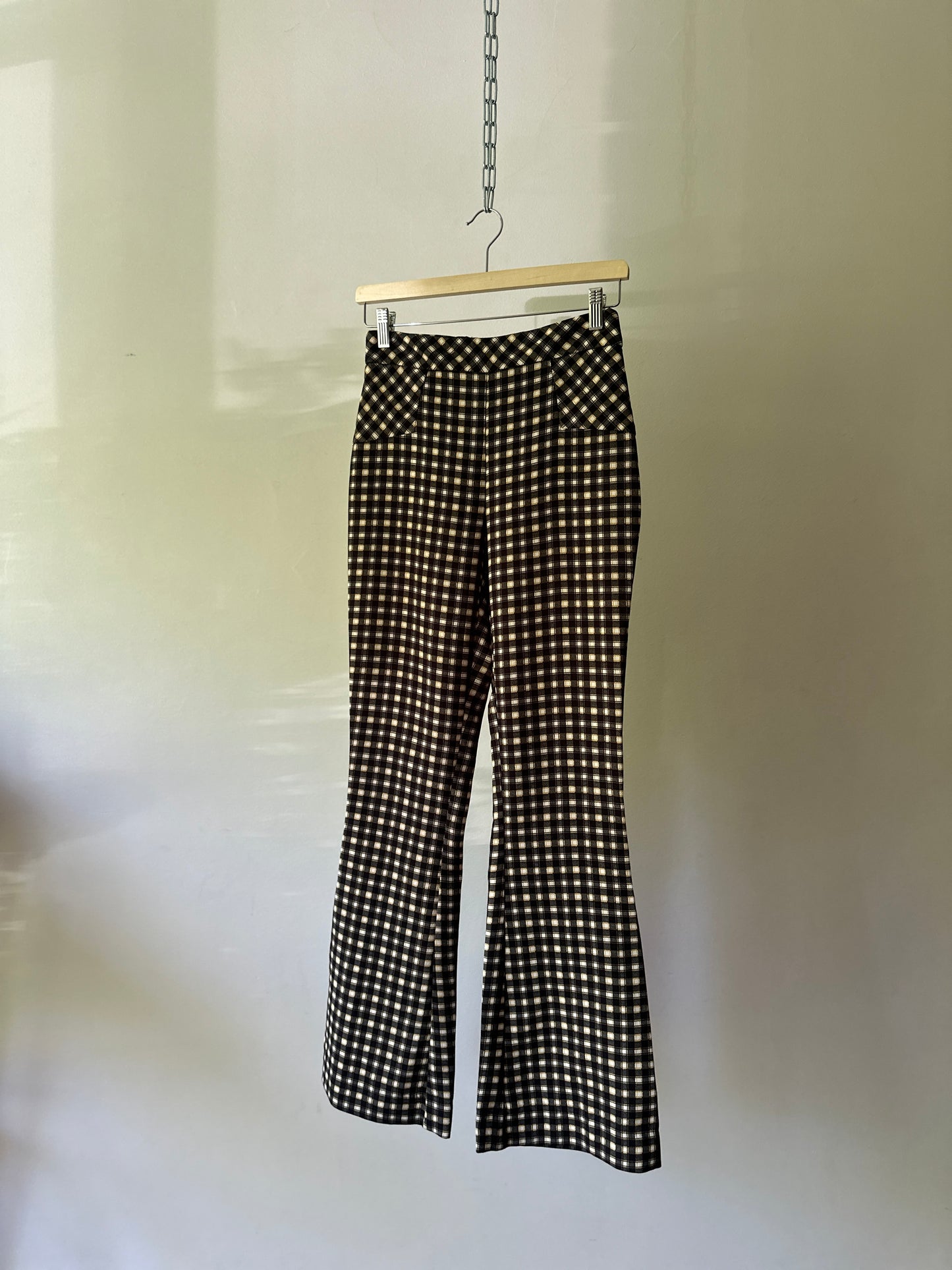 black/yellow gingham flared trousers