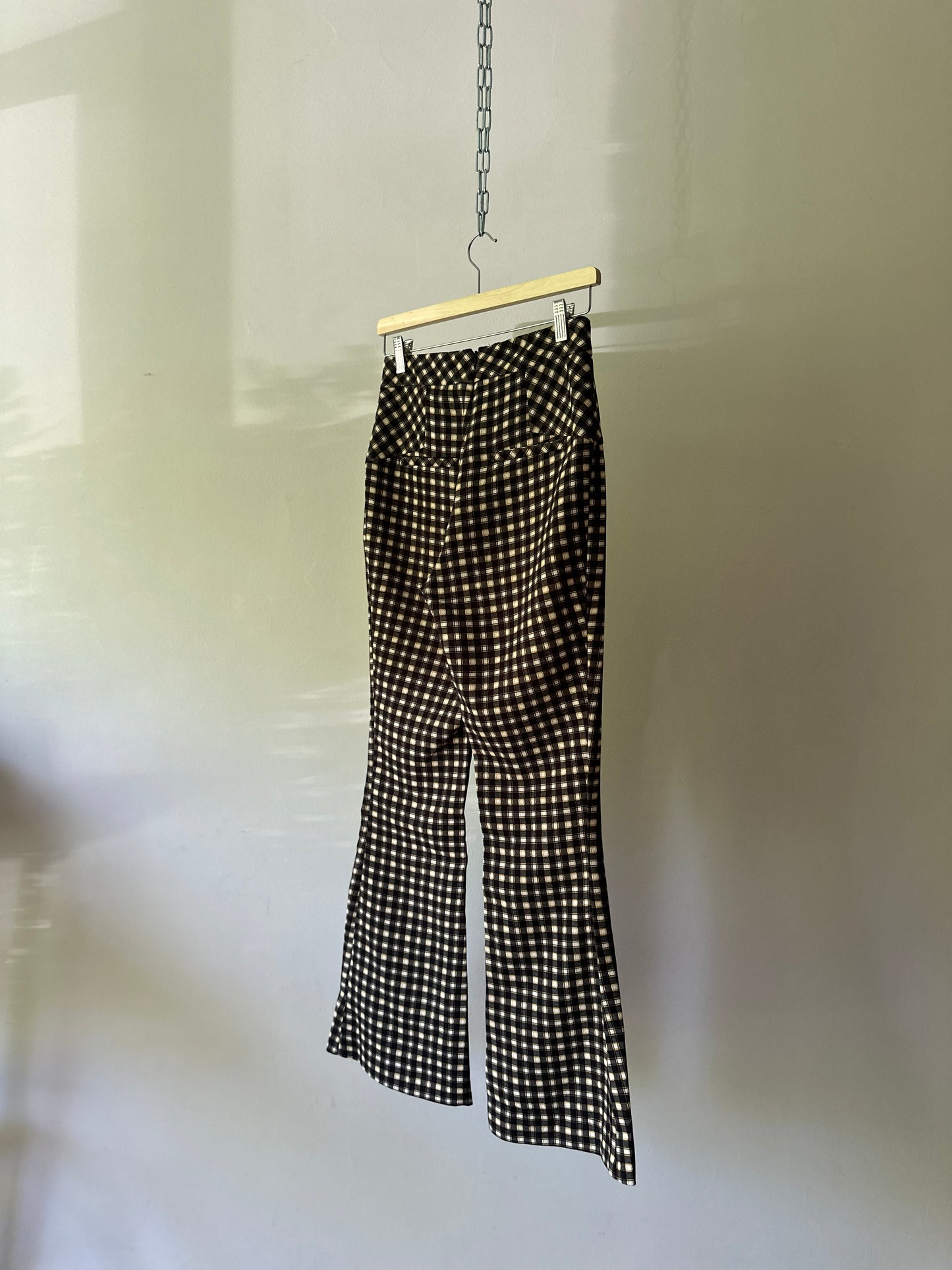 black/yellow gingham flared trousers
