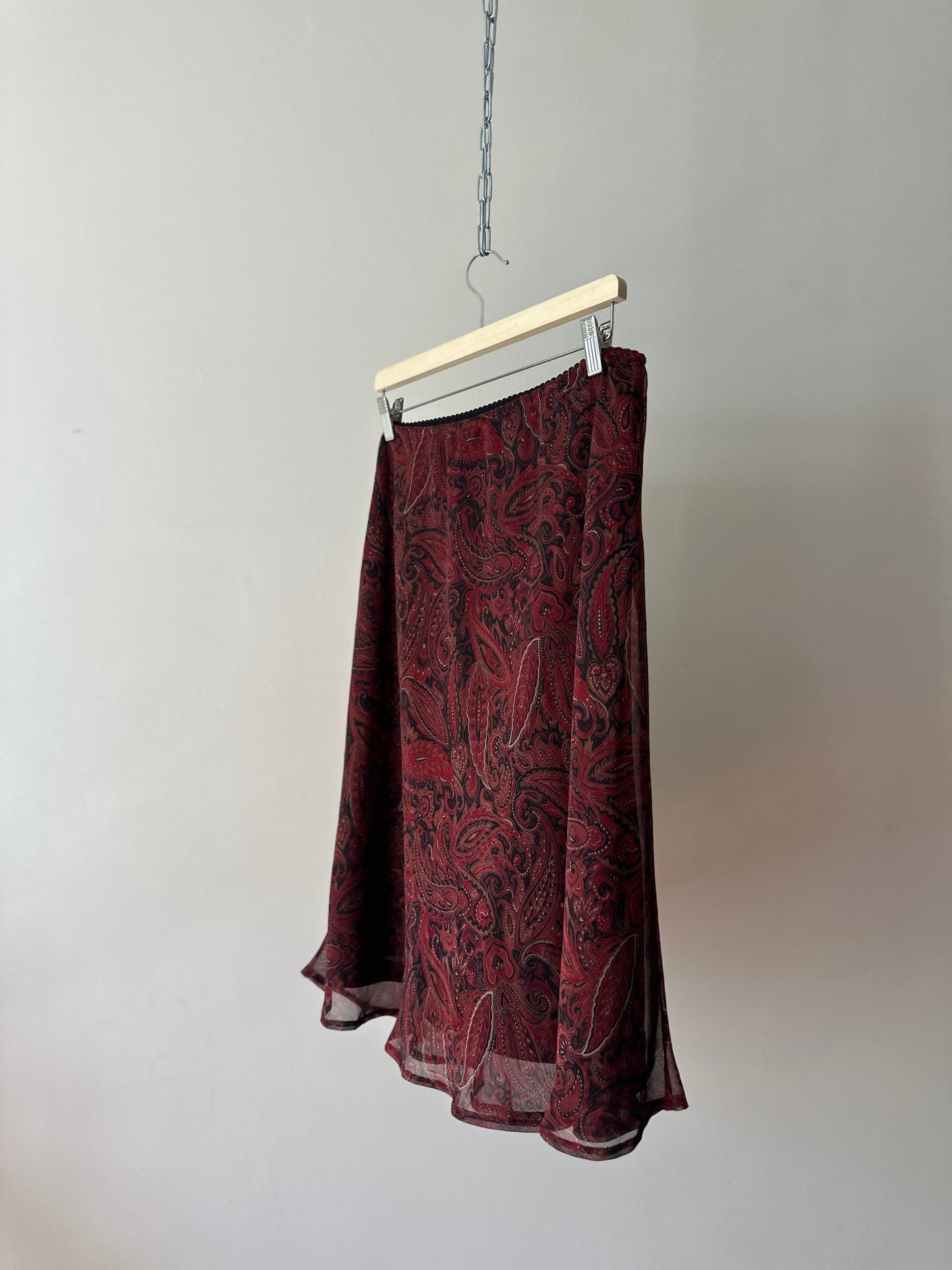 red paisley midi-skirt