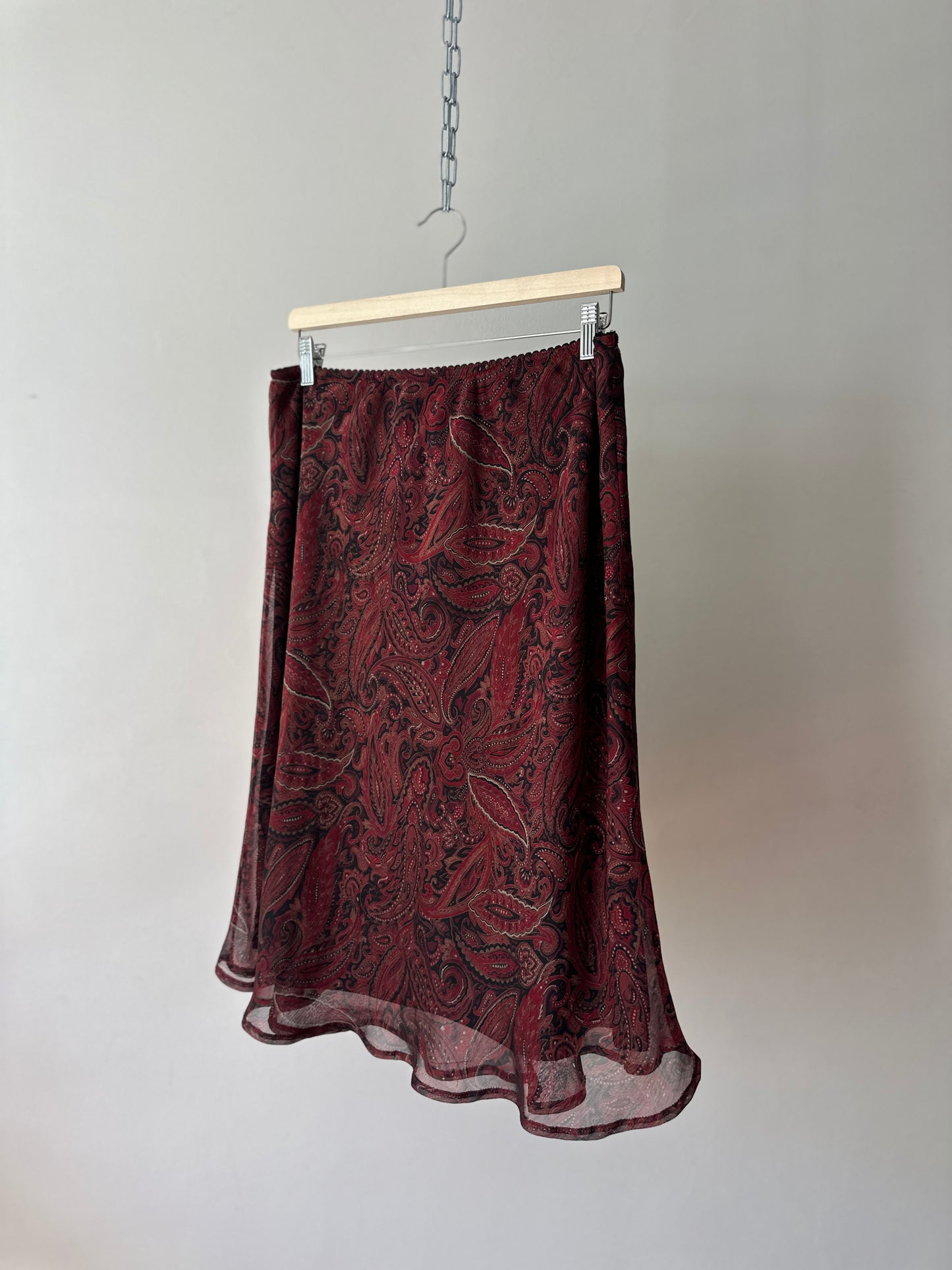 red paisley midi-skirt