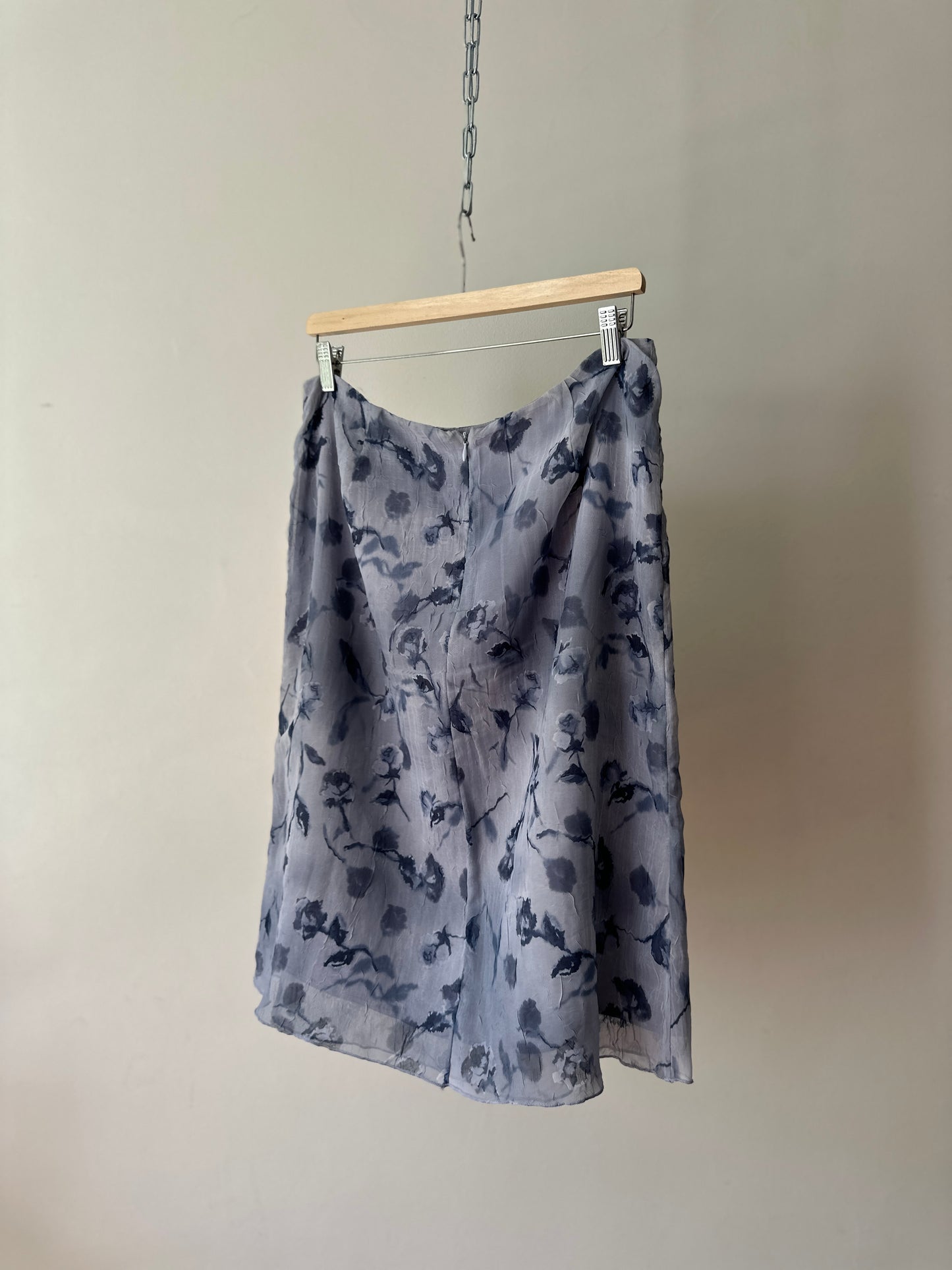 blue toned floral midi skirt