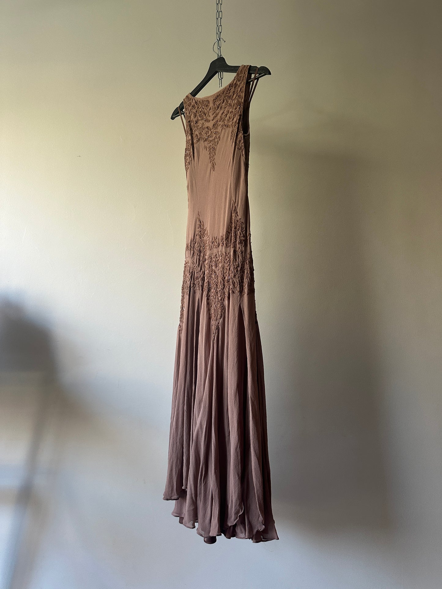 brown beaded silk fairy girl dress