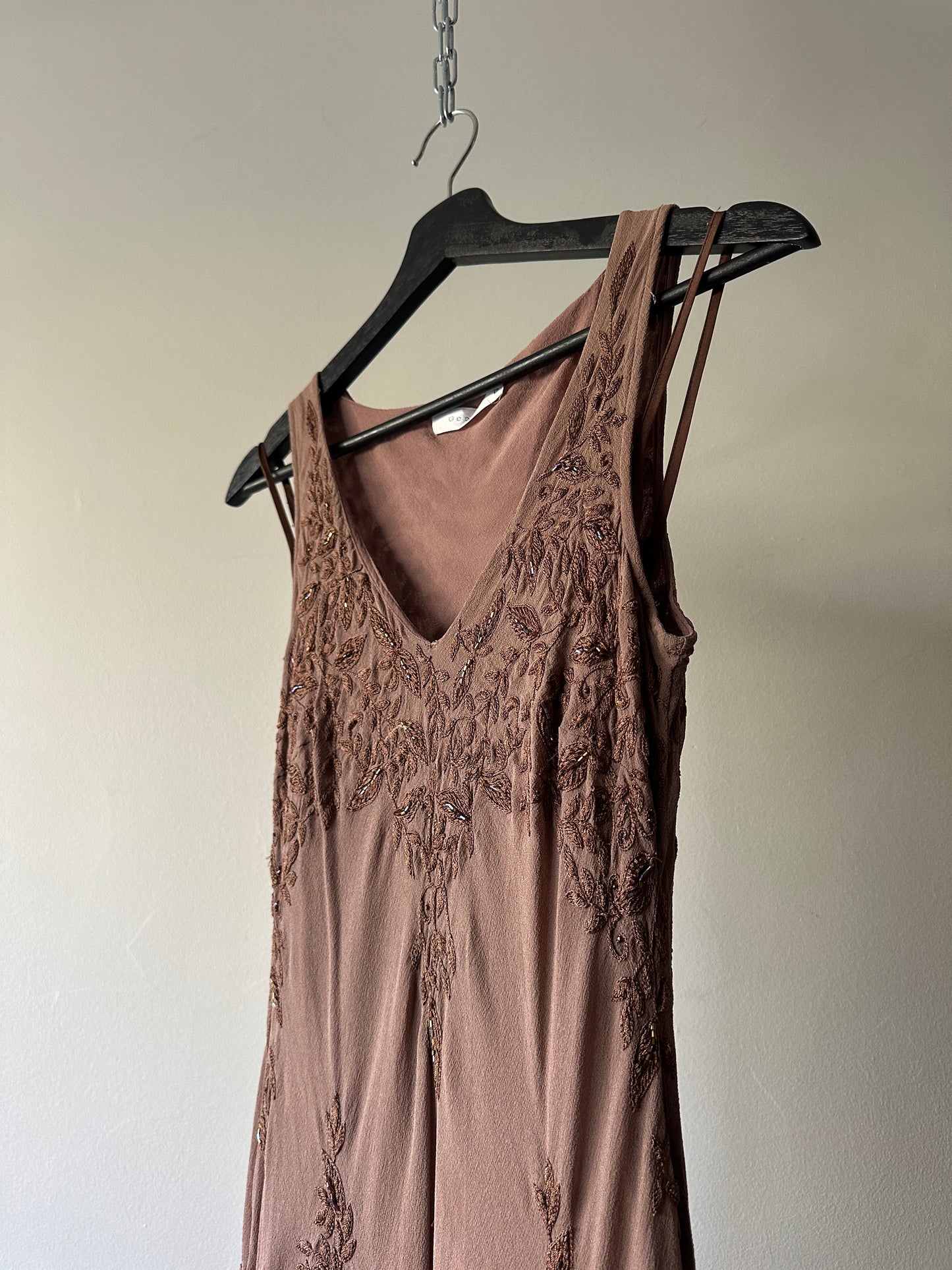 brown beaded silk fairy girl dress