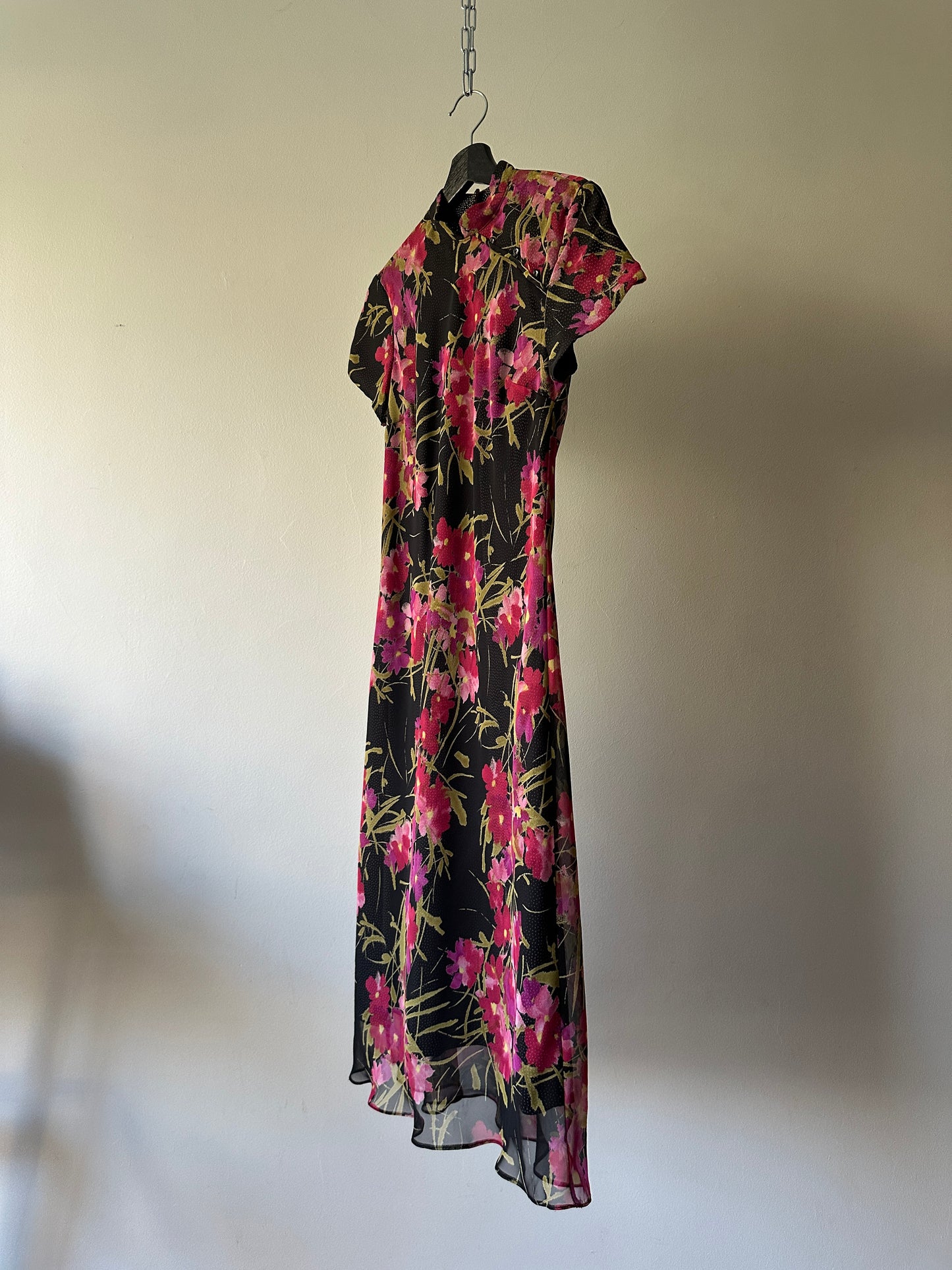 high neck double lined floral dress