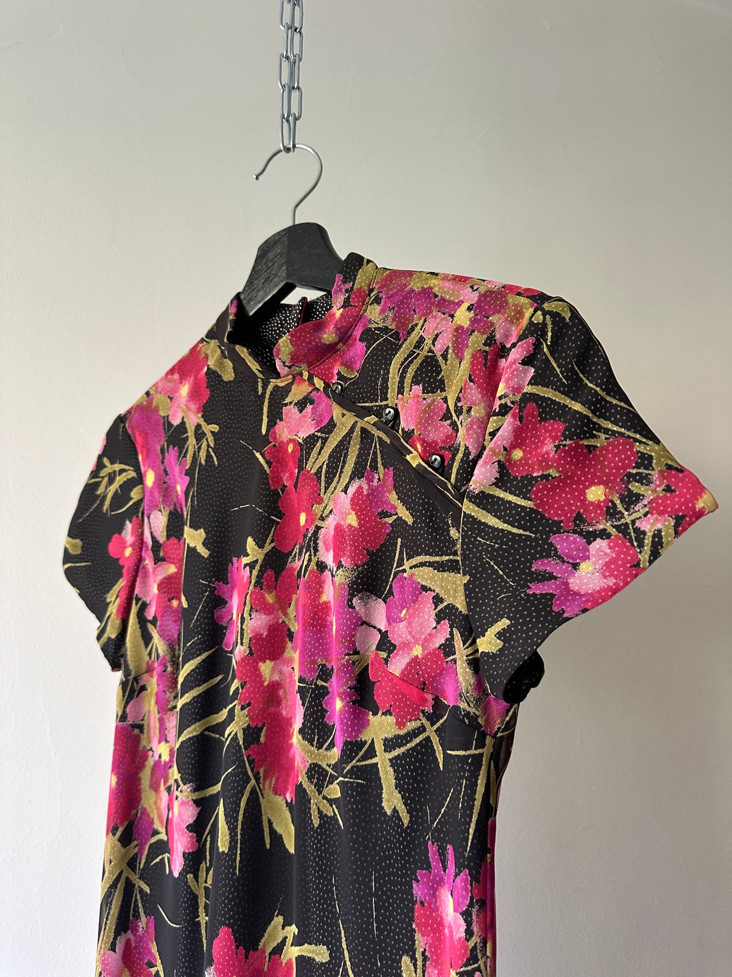 high neck double lined floral dress