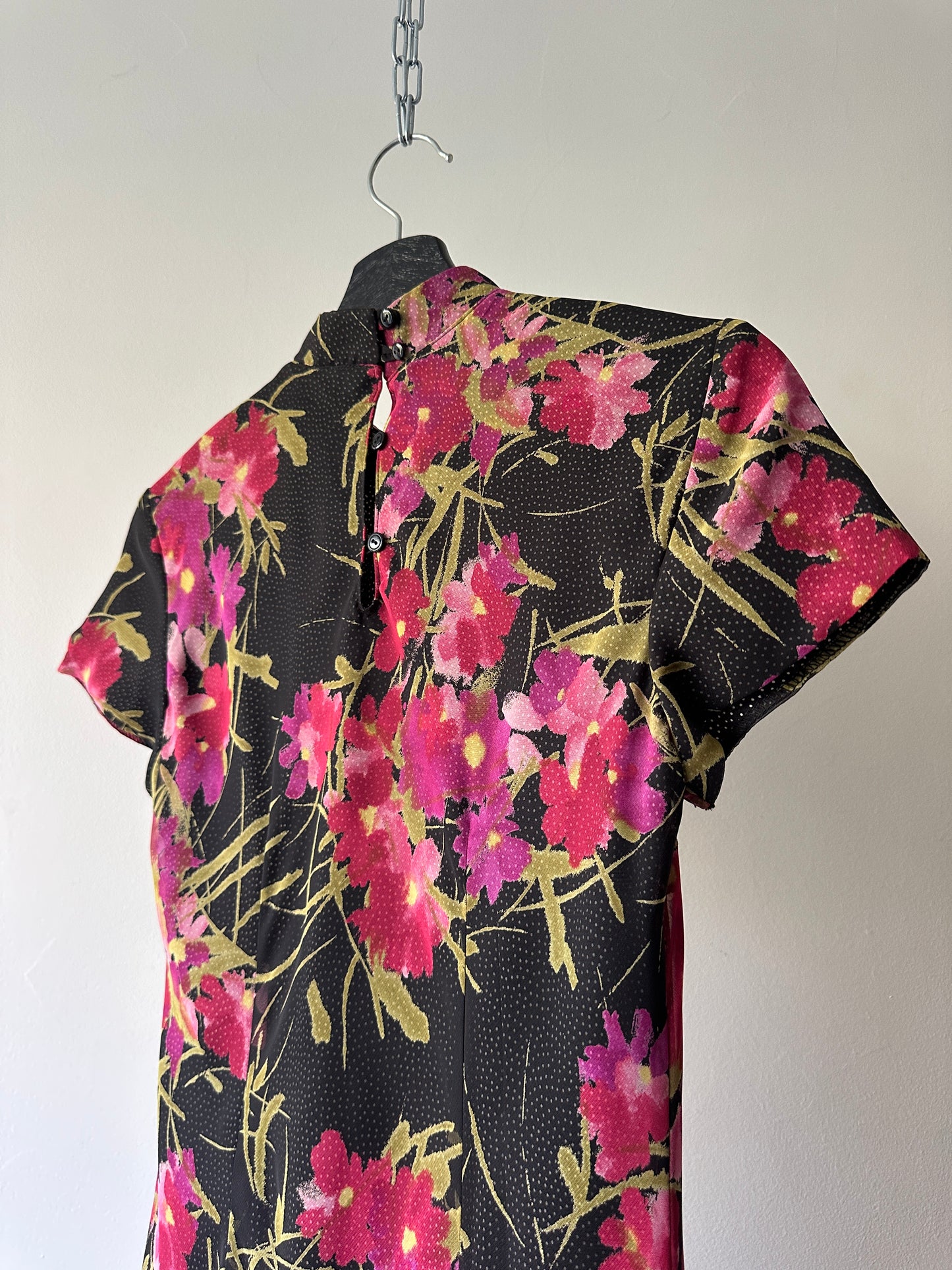 high neck double lined floral dress