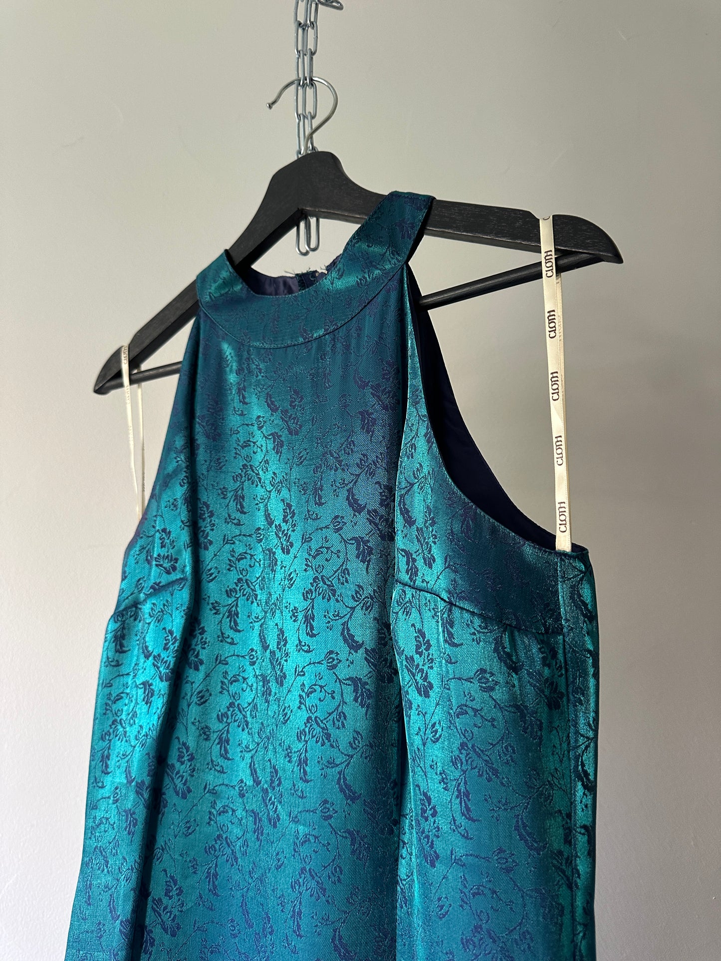 opaque green and blue halter formal dress
