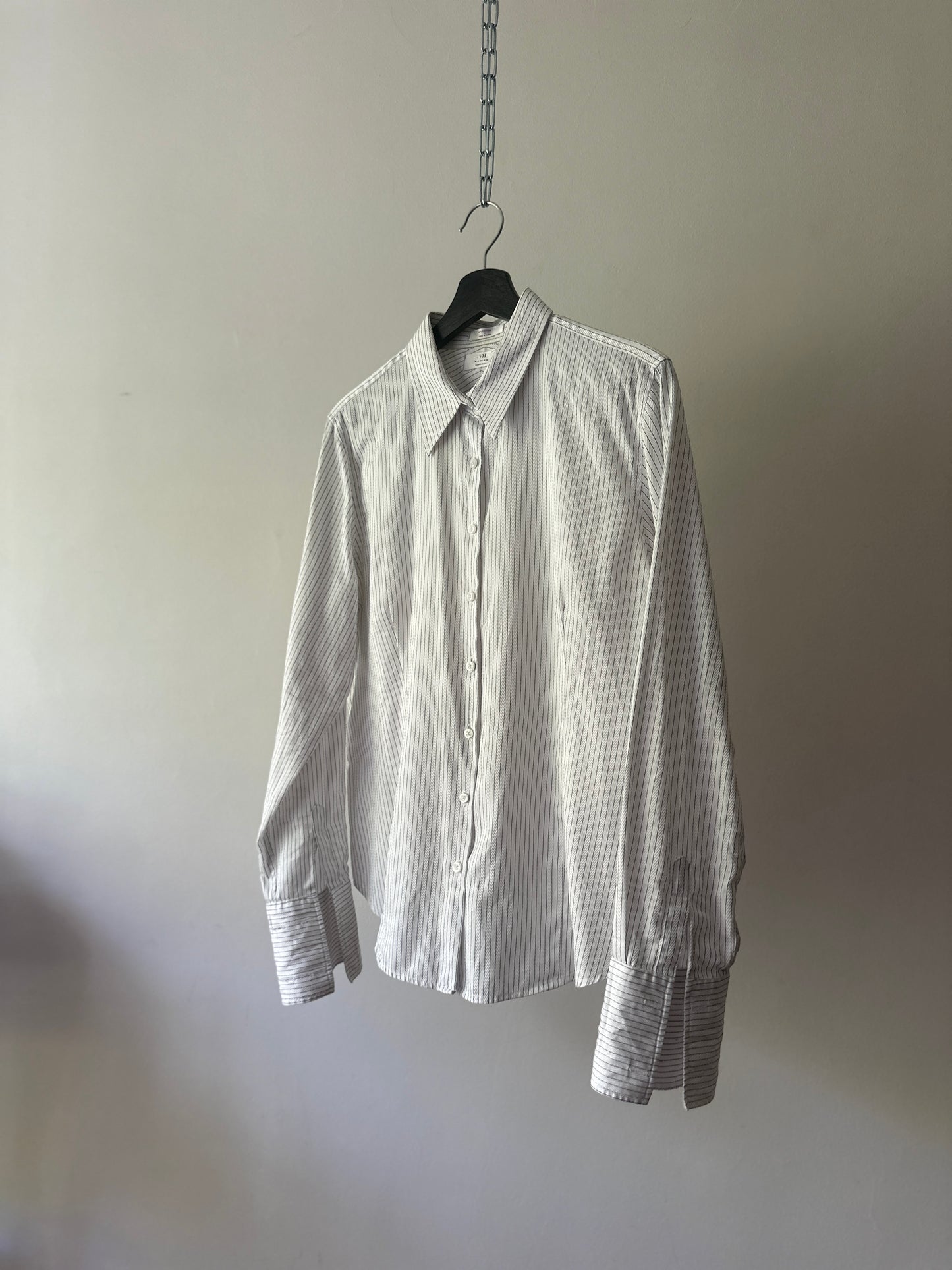 white pin-stripe button up