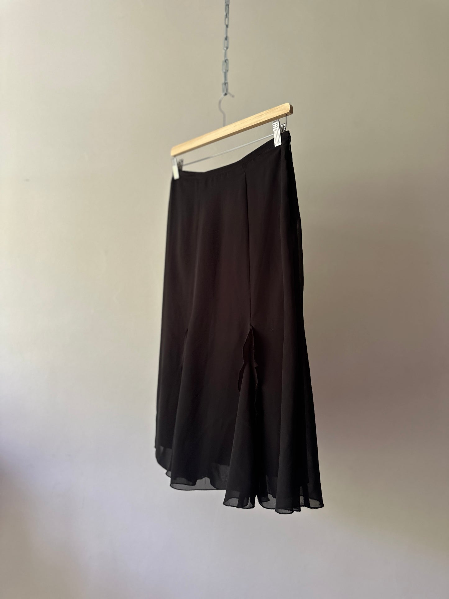 black ruffled midi skirt