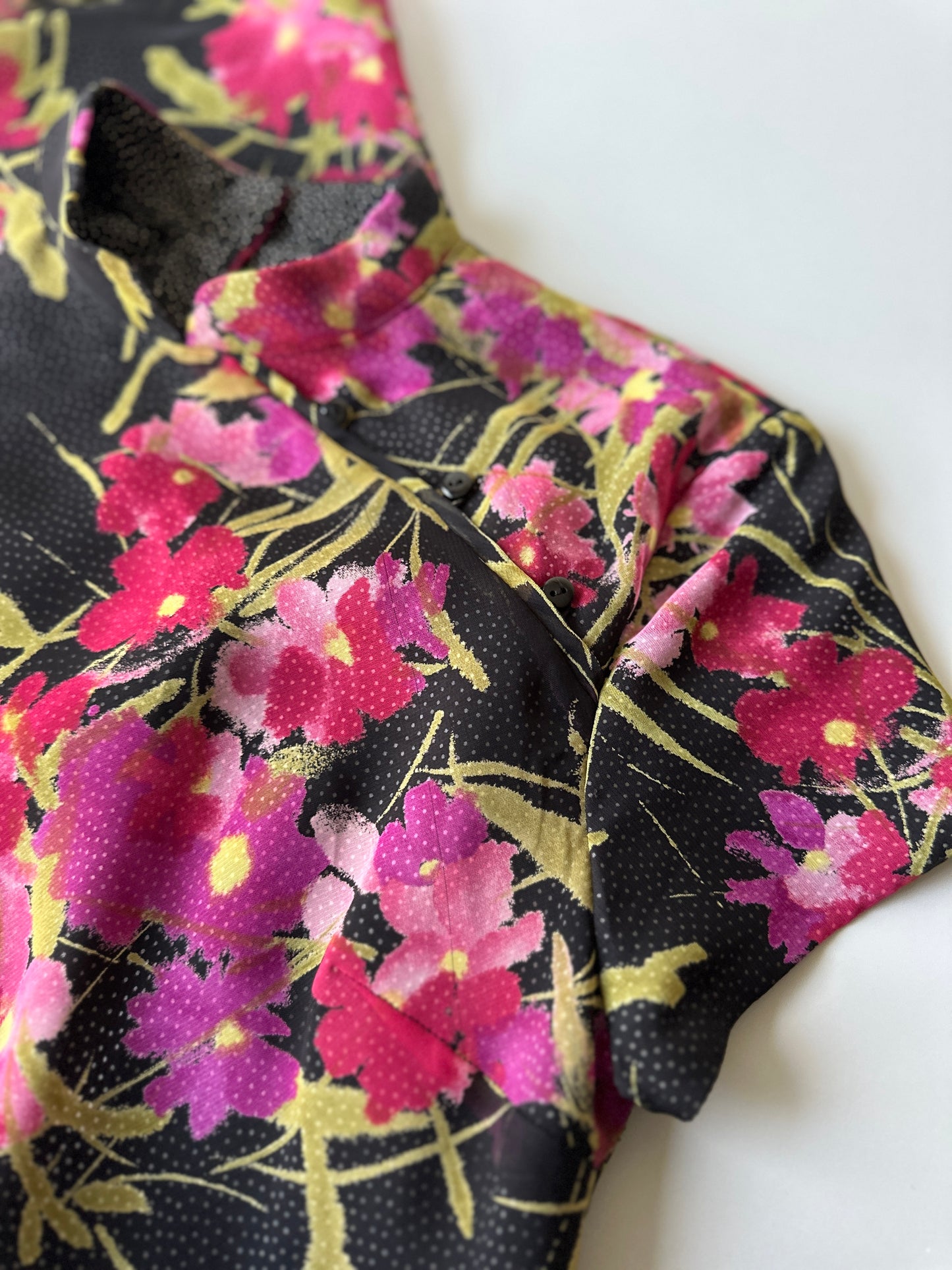 high neck double lined floral dress