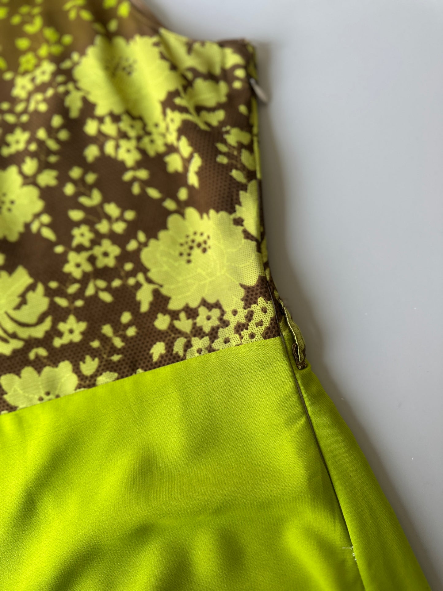 super bright green and brown floral dress