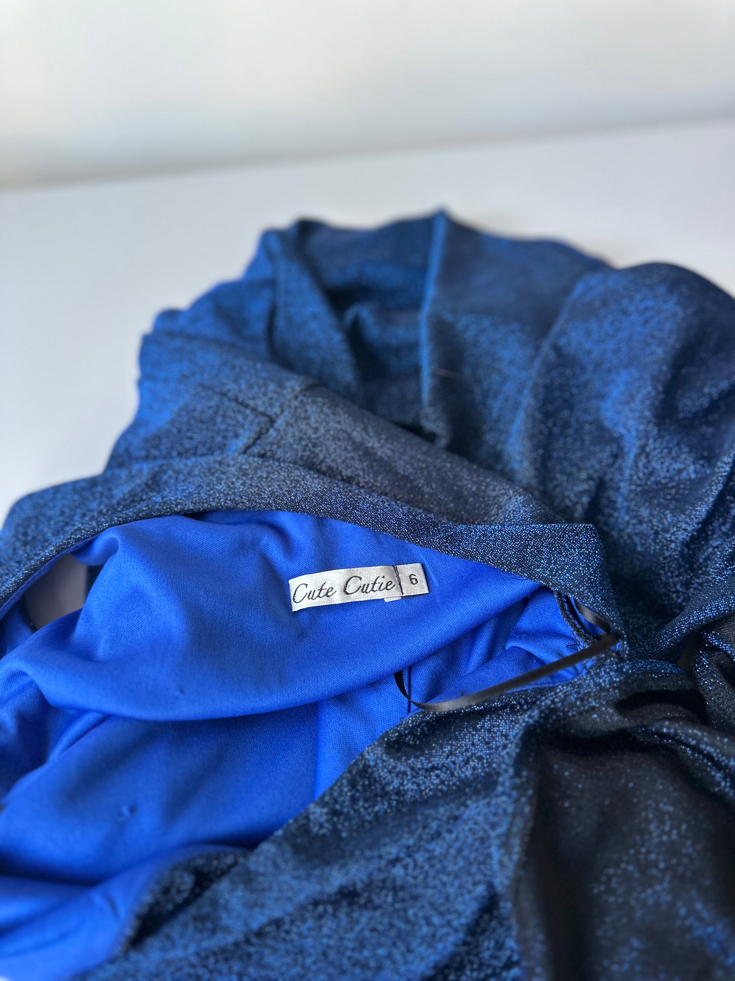 royal blue shimmer one shoulder formal dress