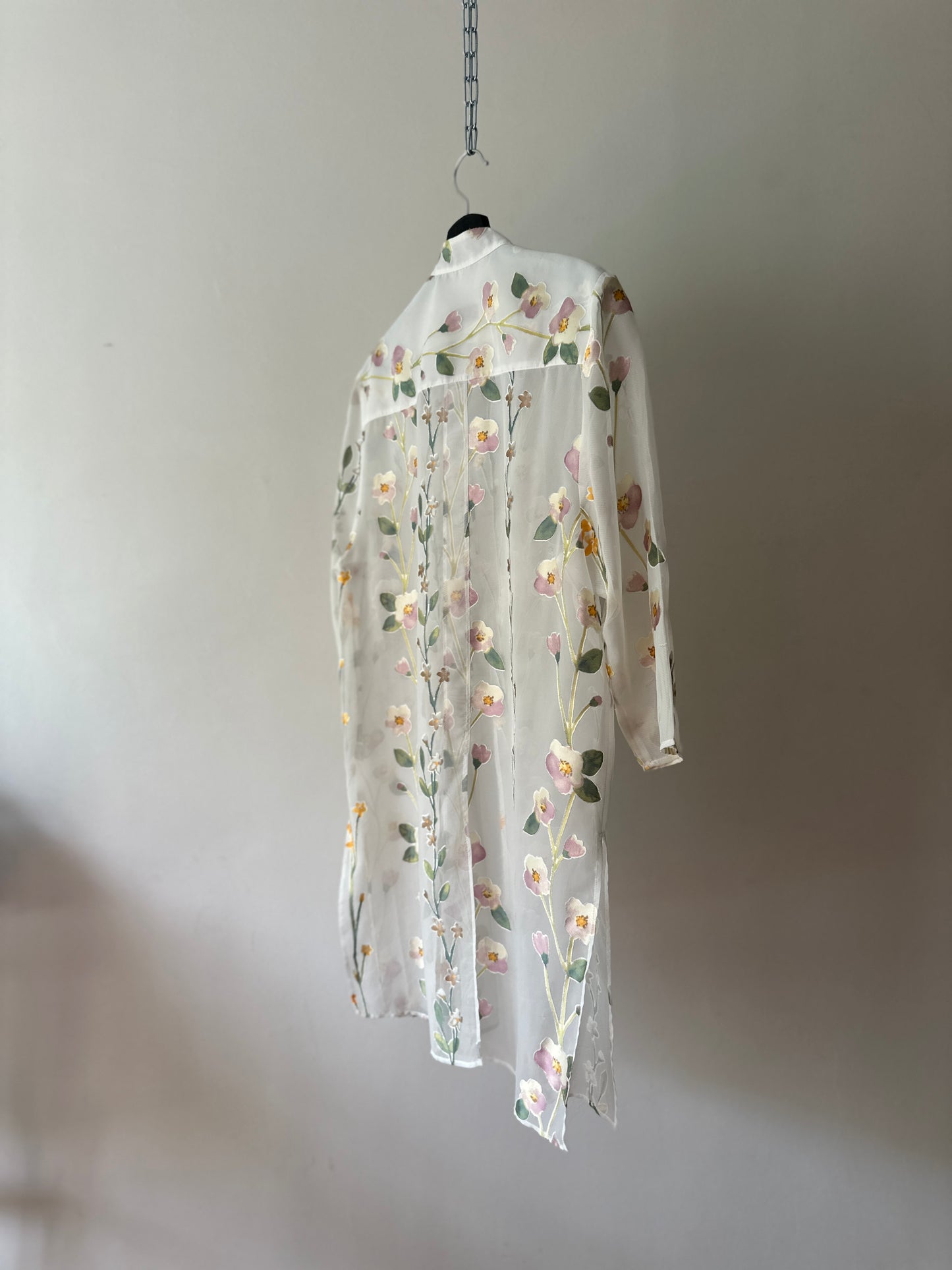 sheer long floral silk blouse