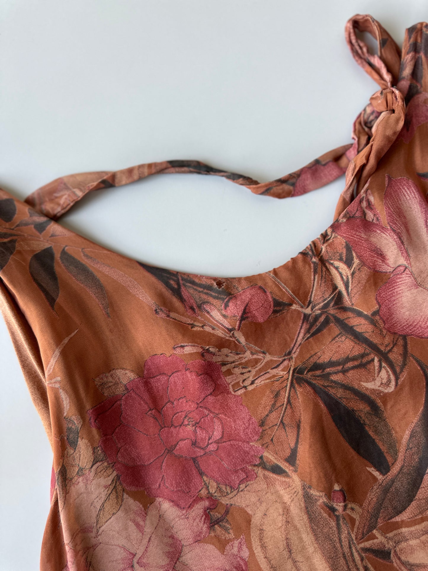 brown Italian floral silk dress