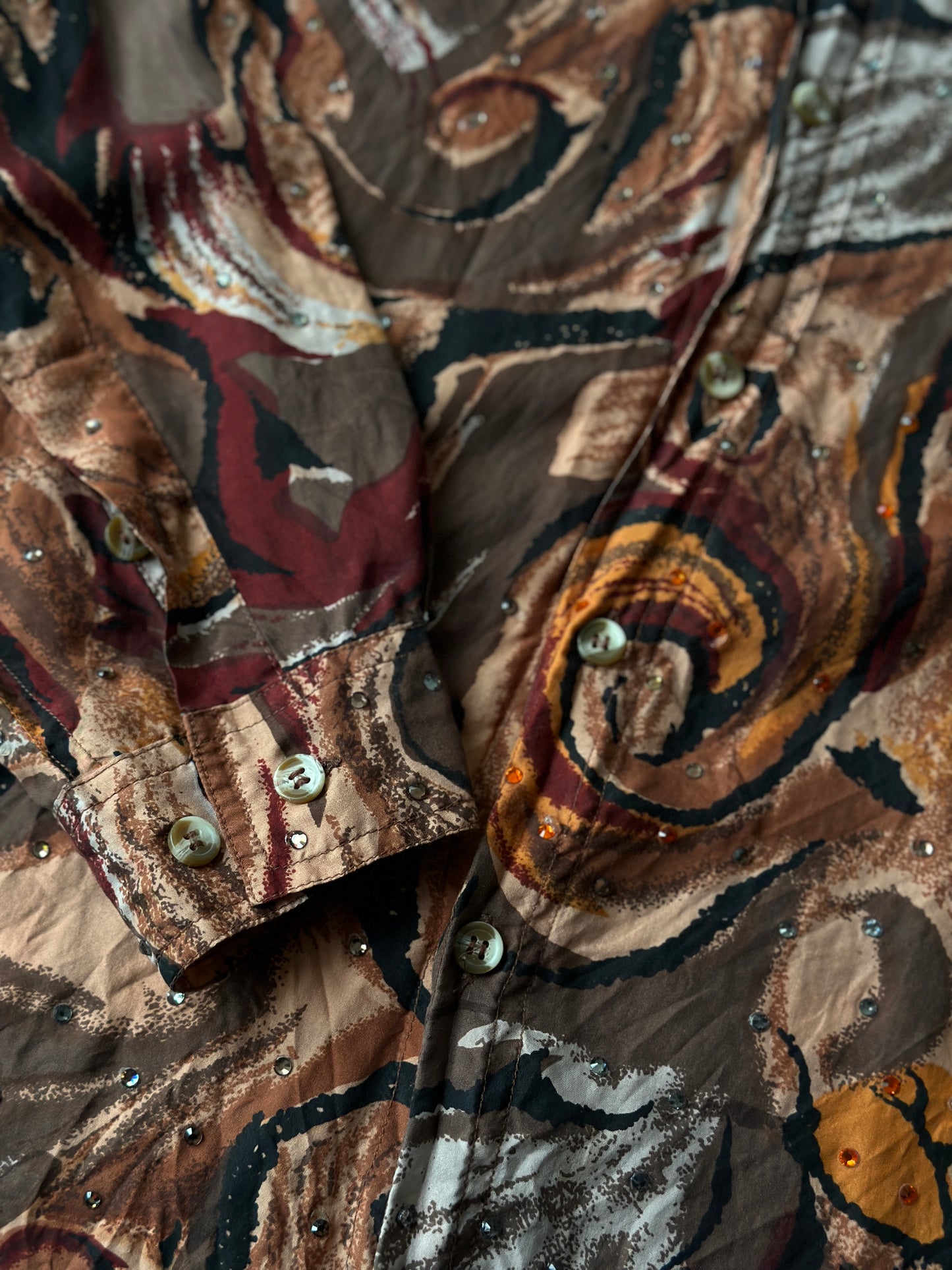 printed button up with diamantés