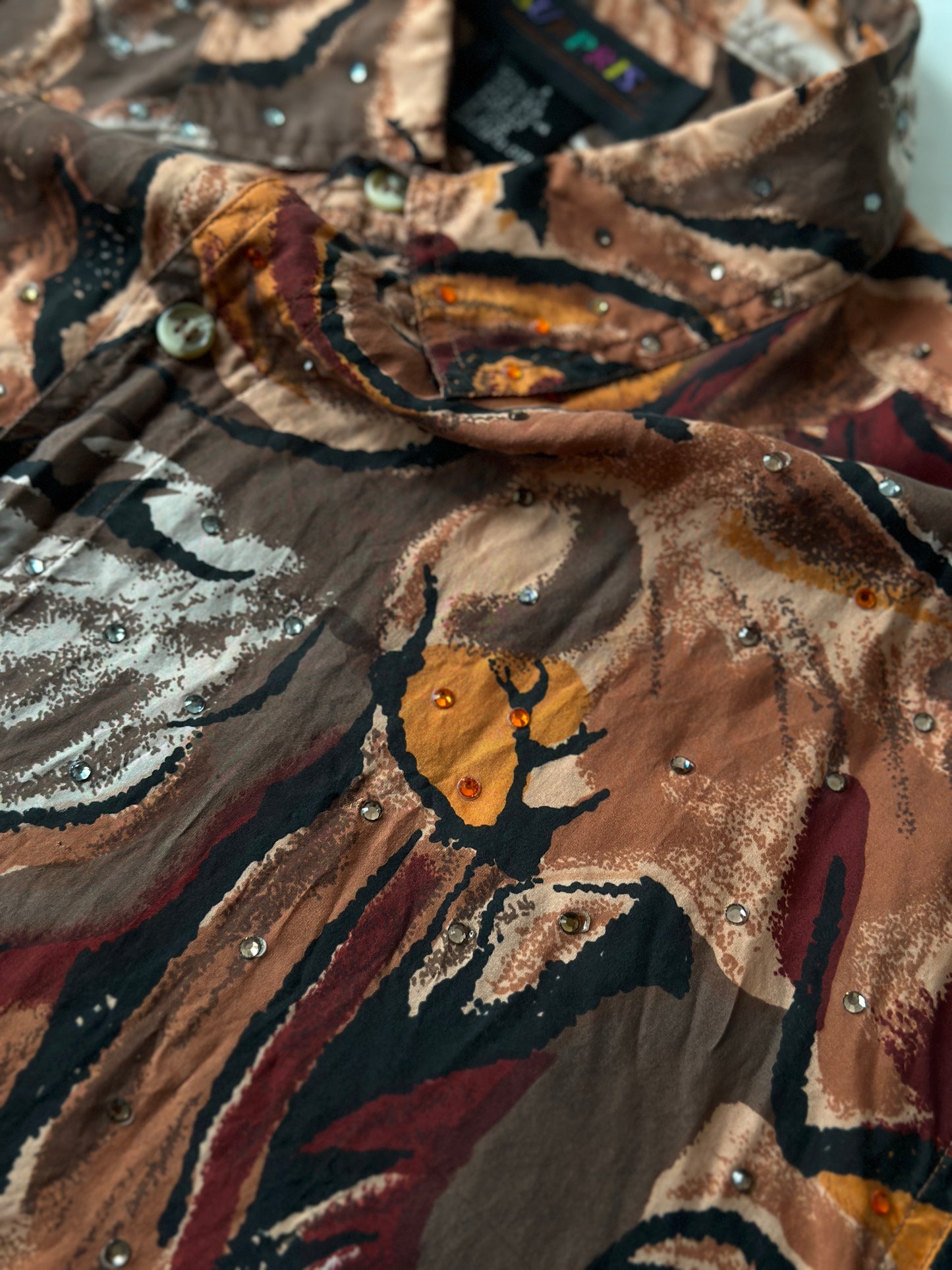 printed button up with diamantés