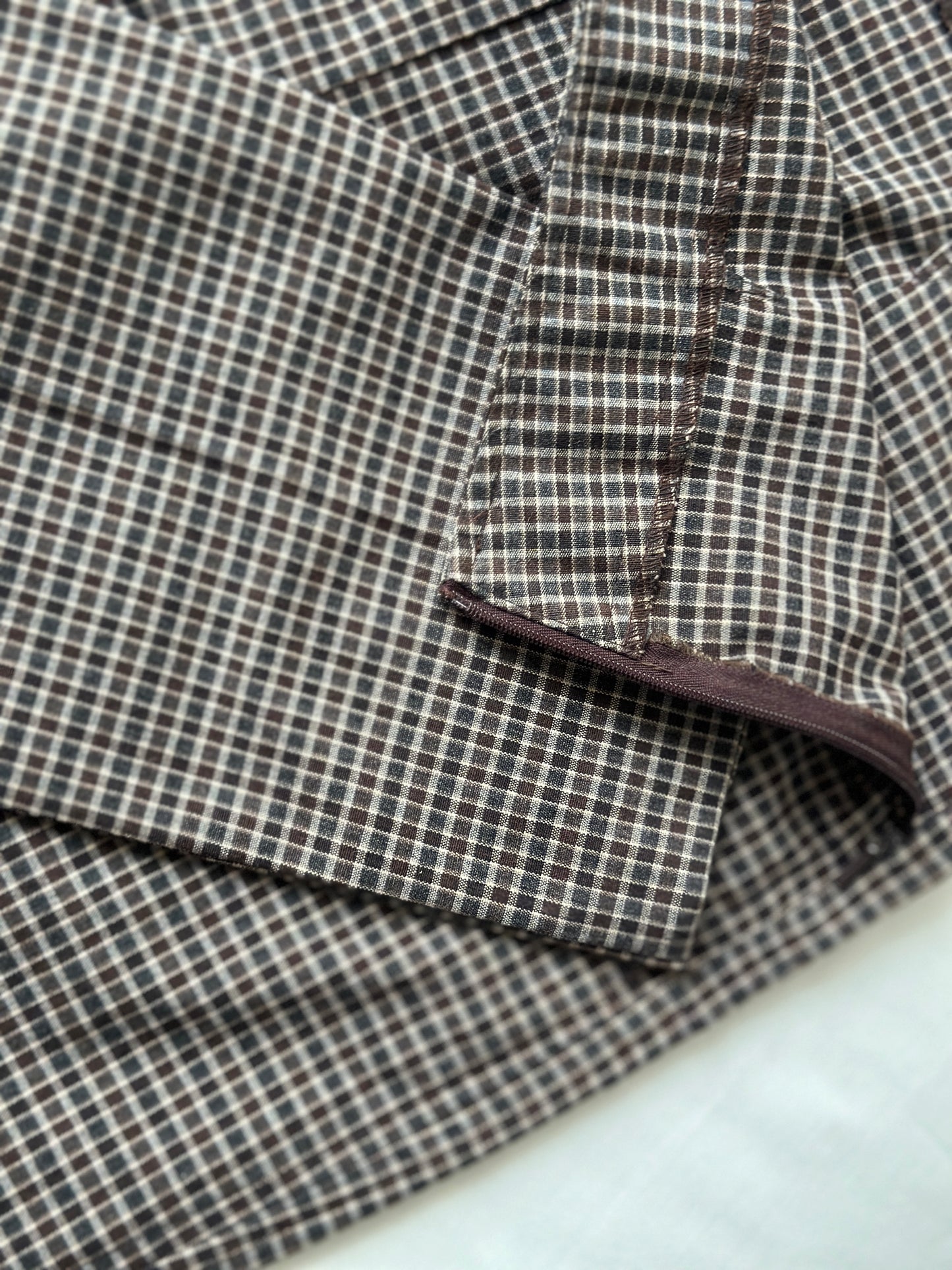 brown square check high waist pants