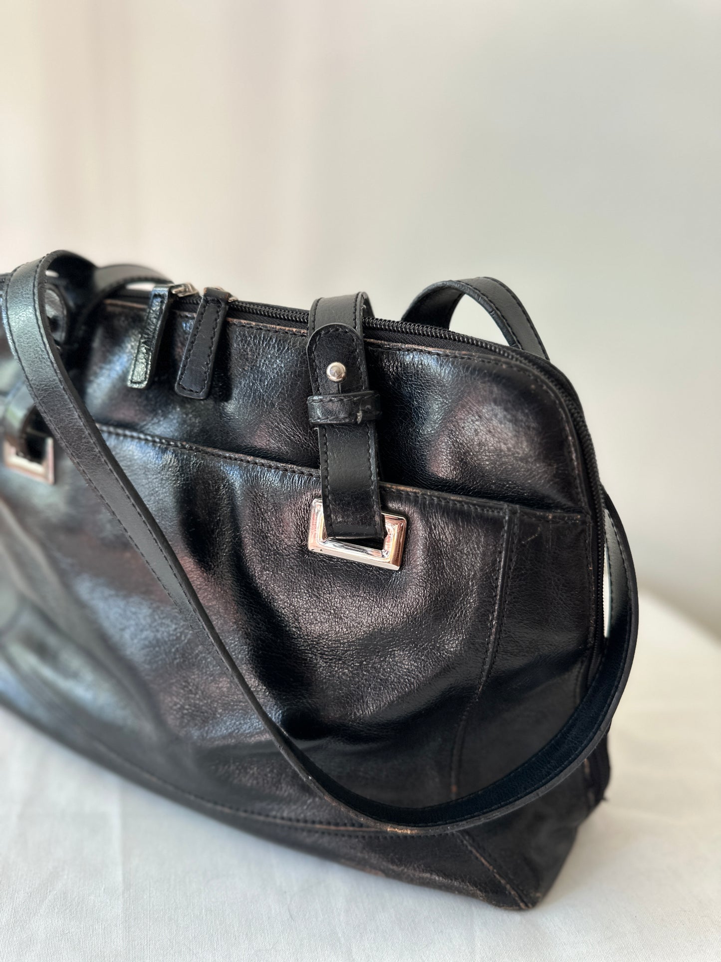 black leather bag