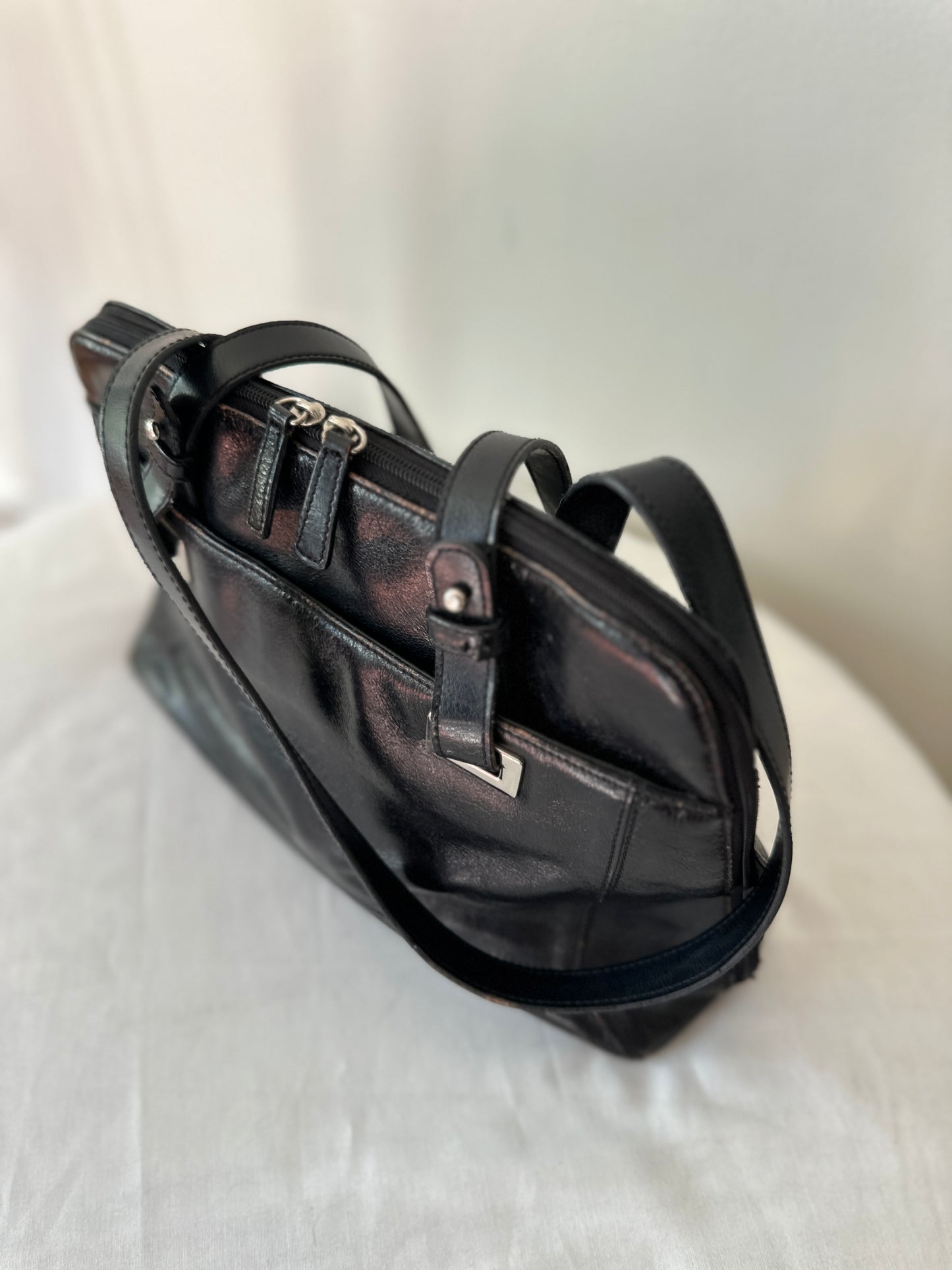 black leather bag