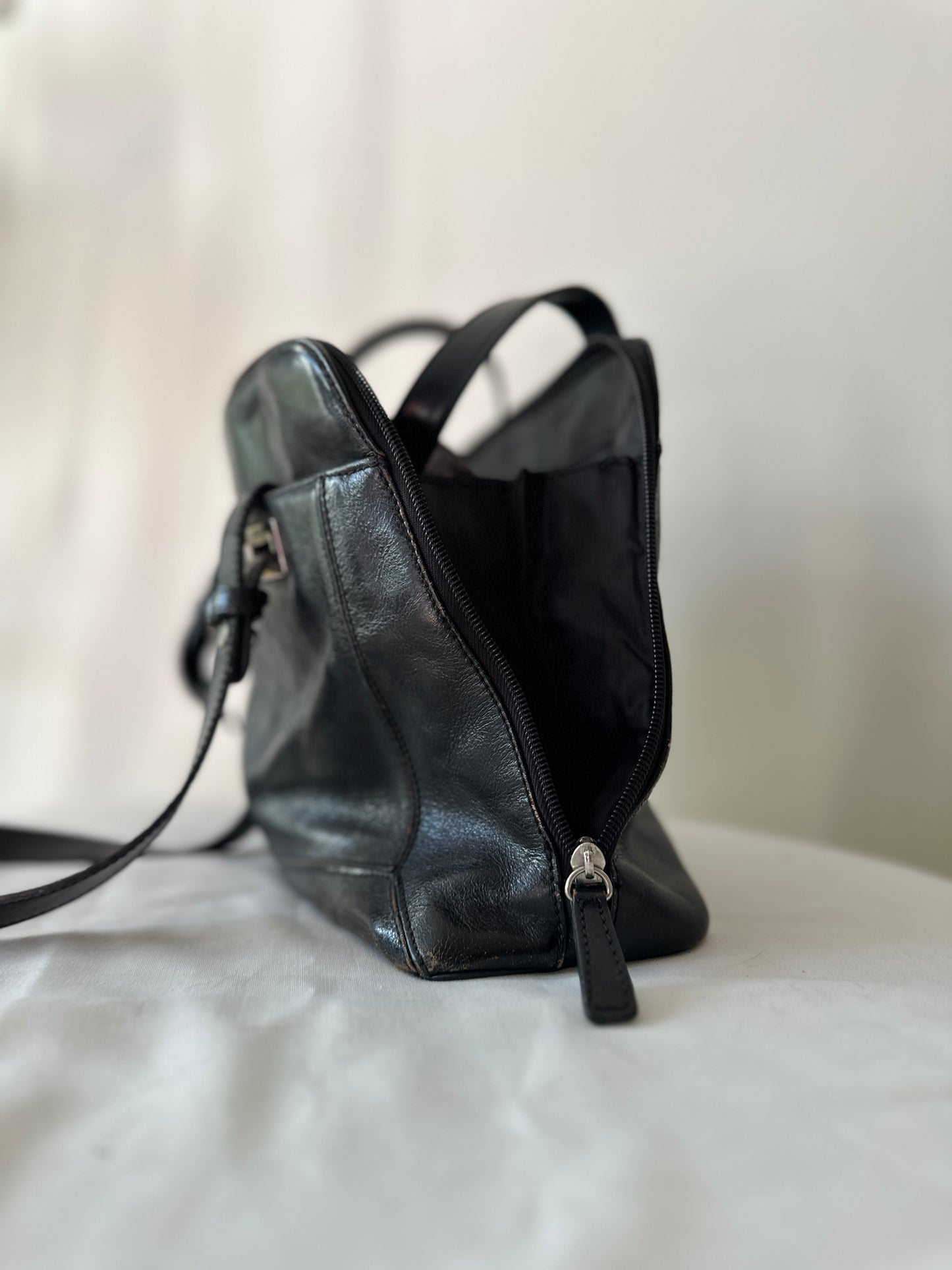 black leather bag