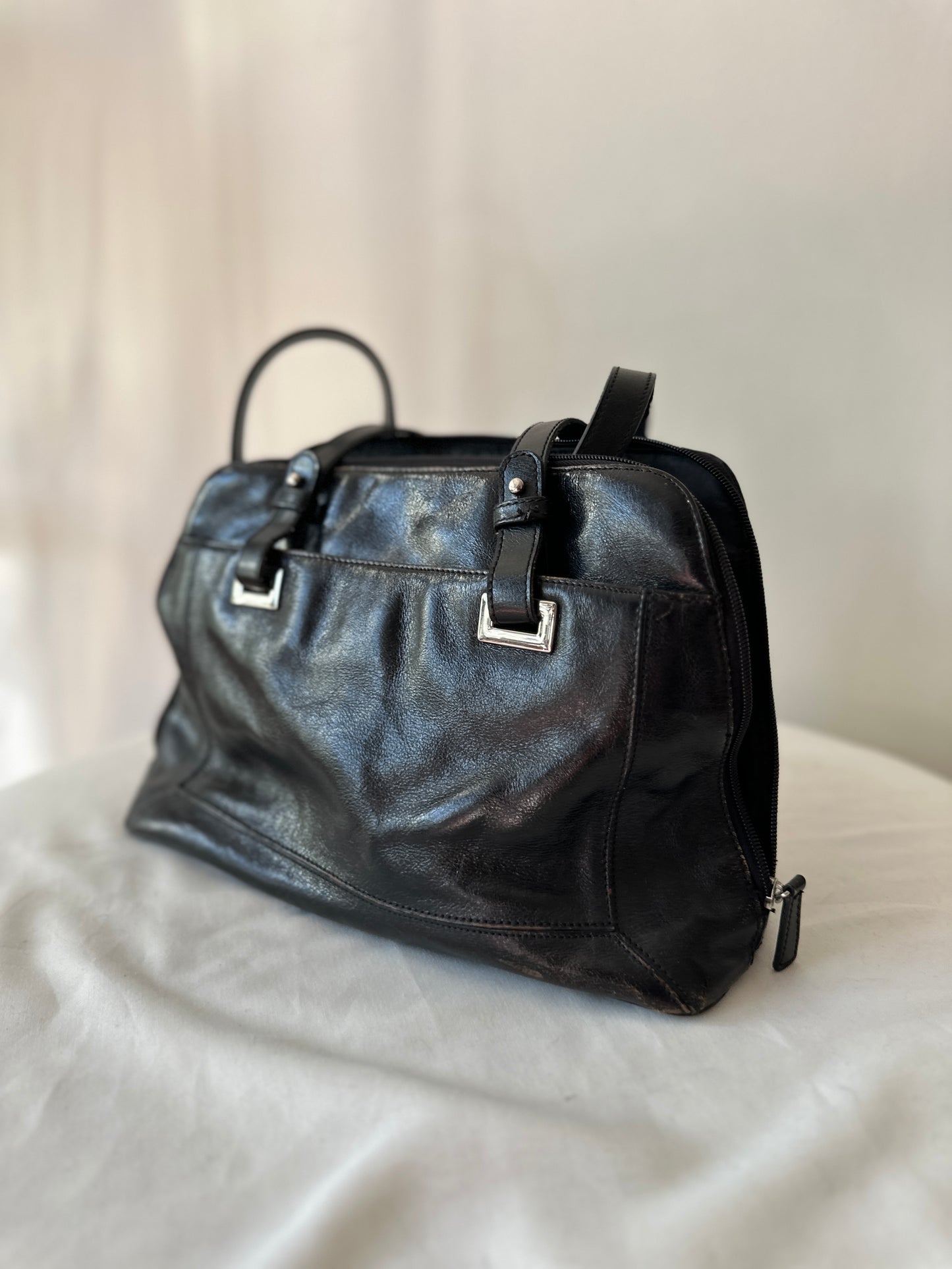 black leather bag