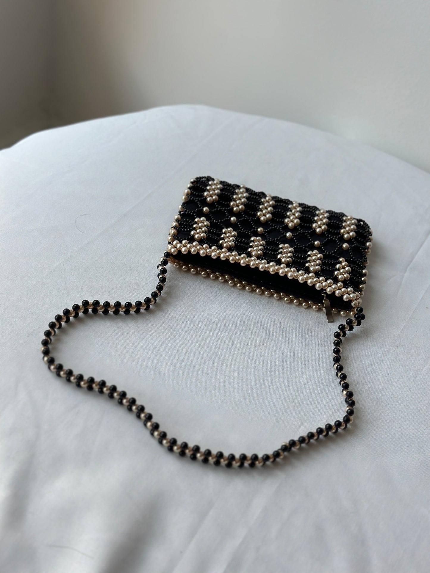 black & white beaded purse