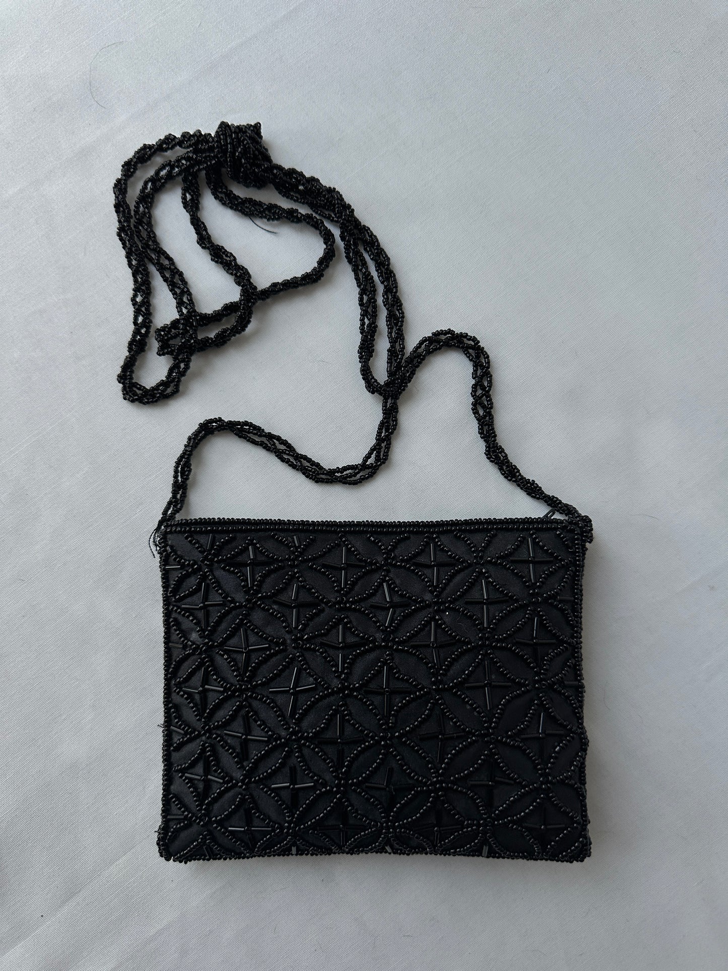black beaded purse- long strap