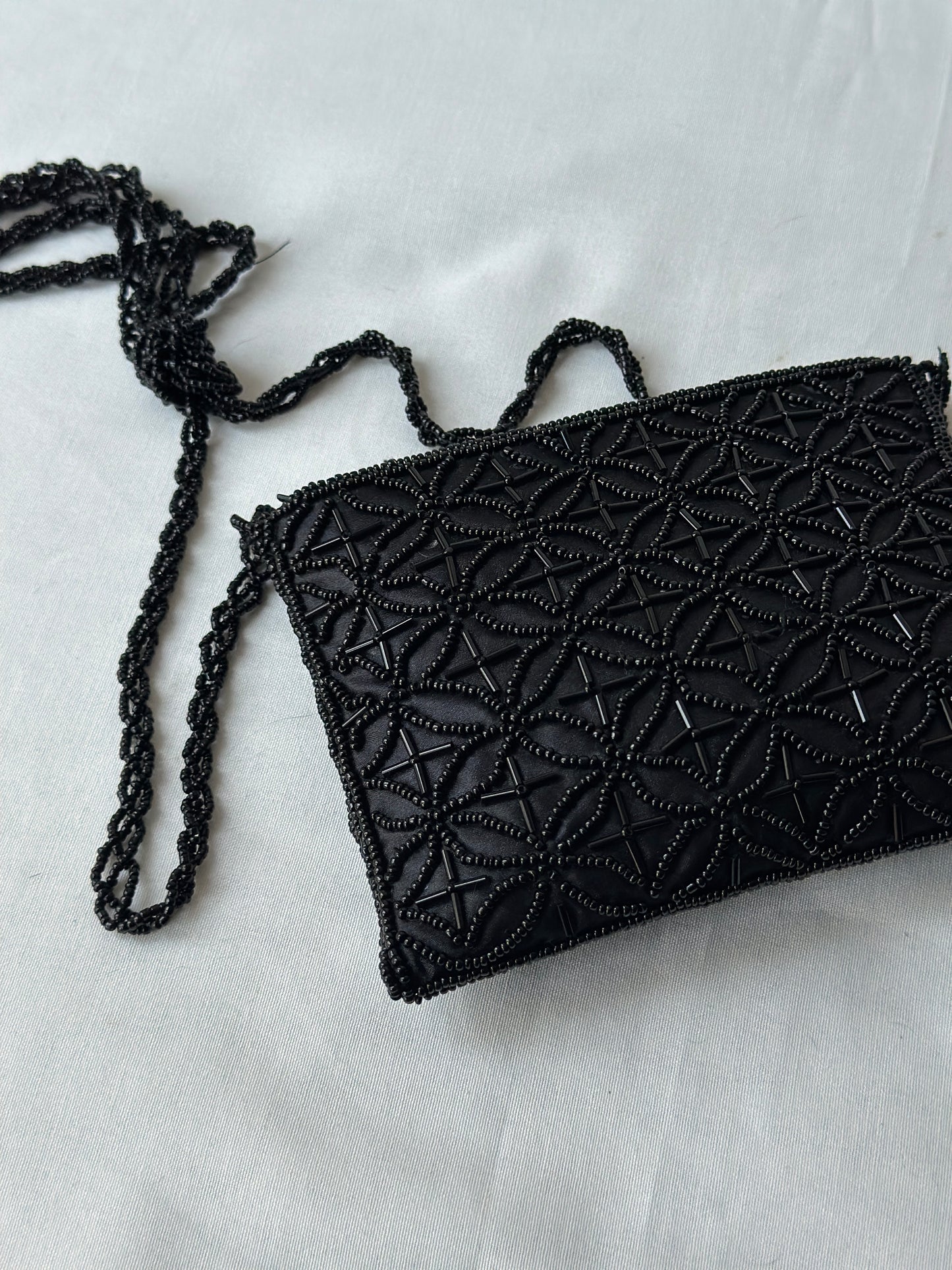 black beaded purse- long strap