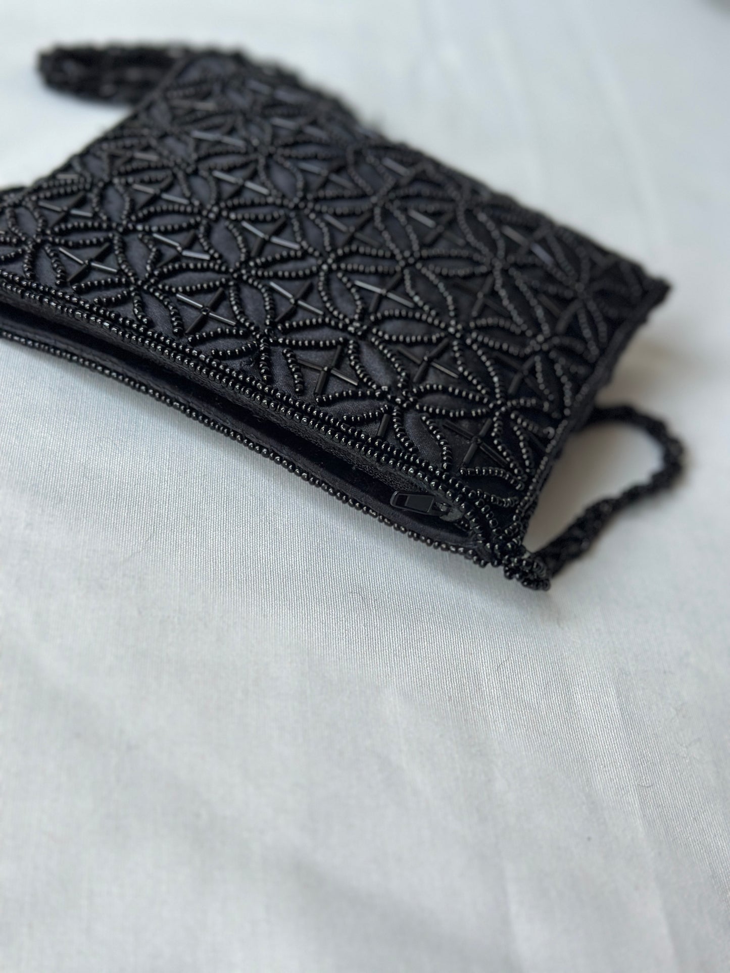 black beaded purse- long strap