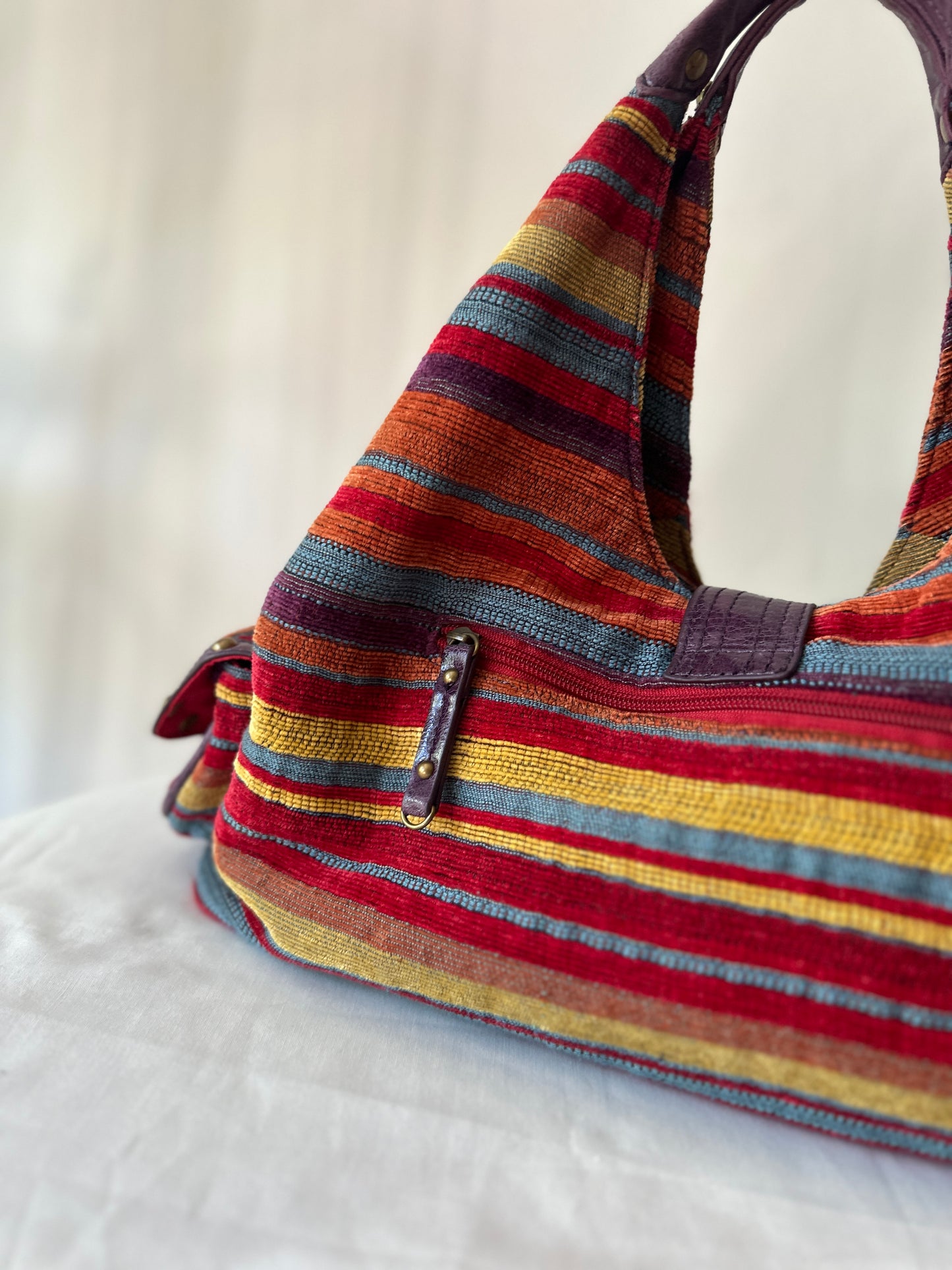 colourful corduroy handbag