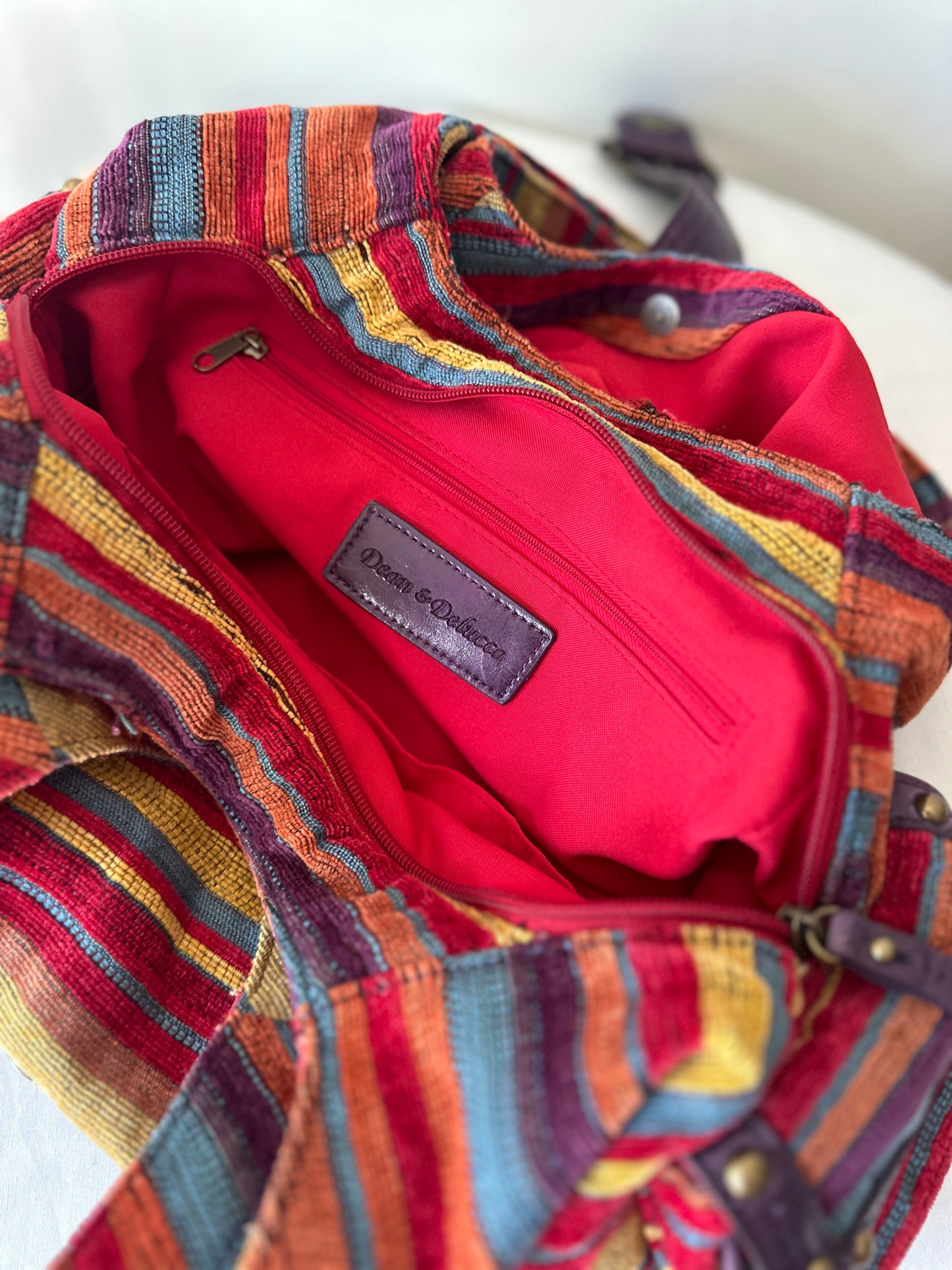 colourful corduroy handbag
