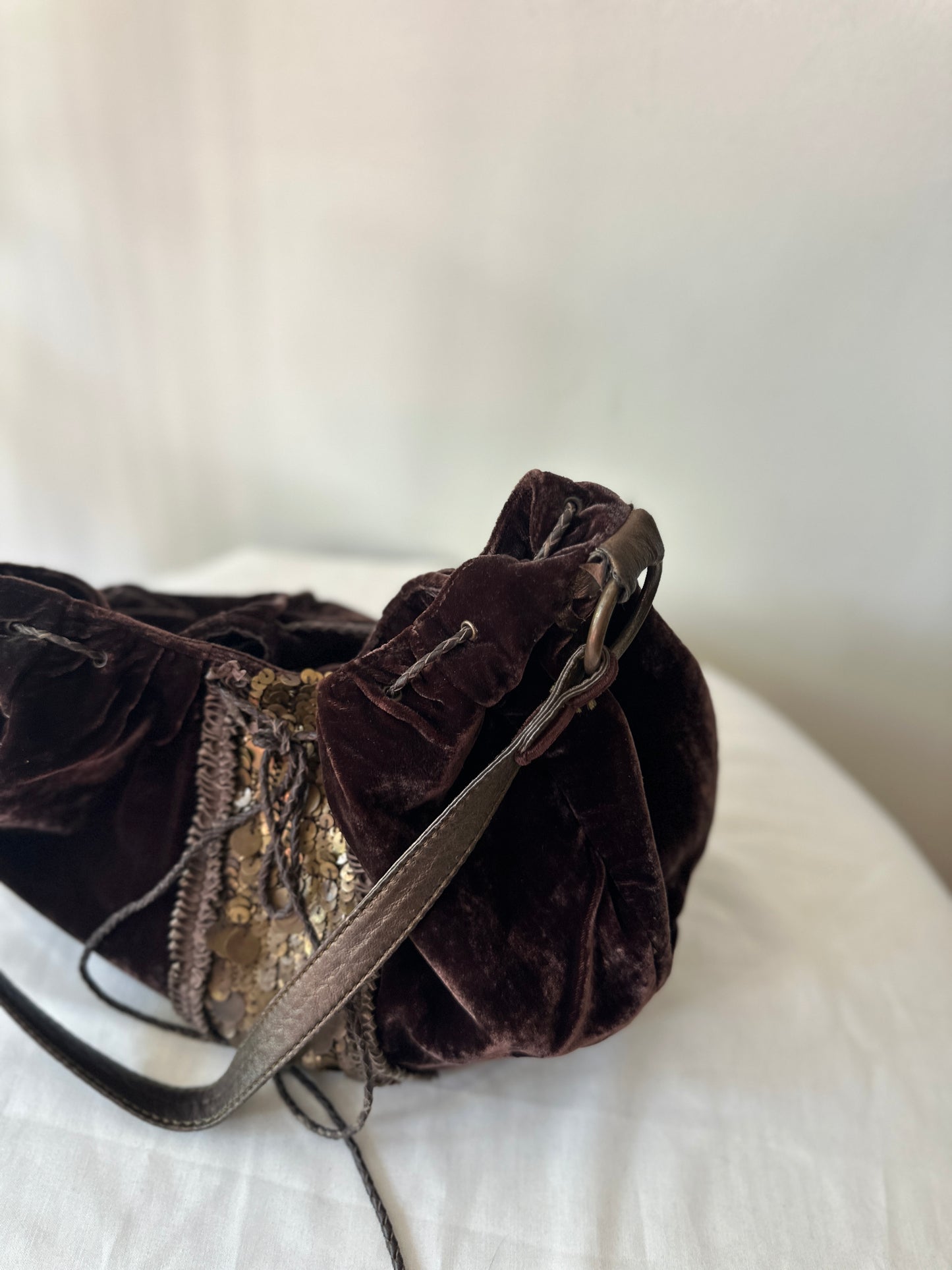brown velvet hobo bag