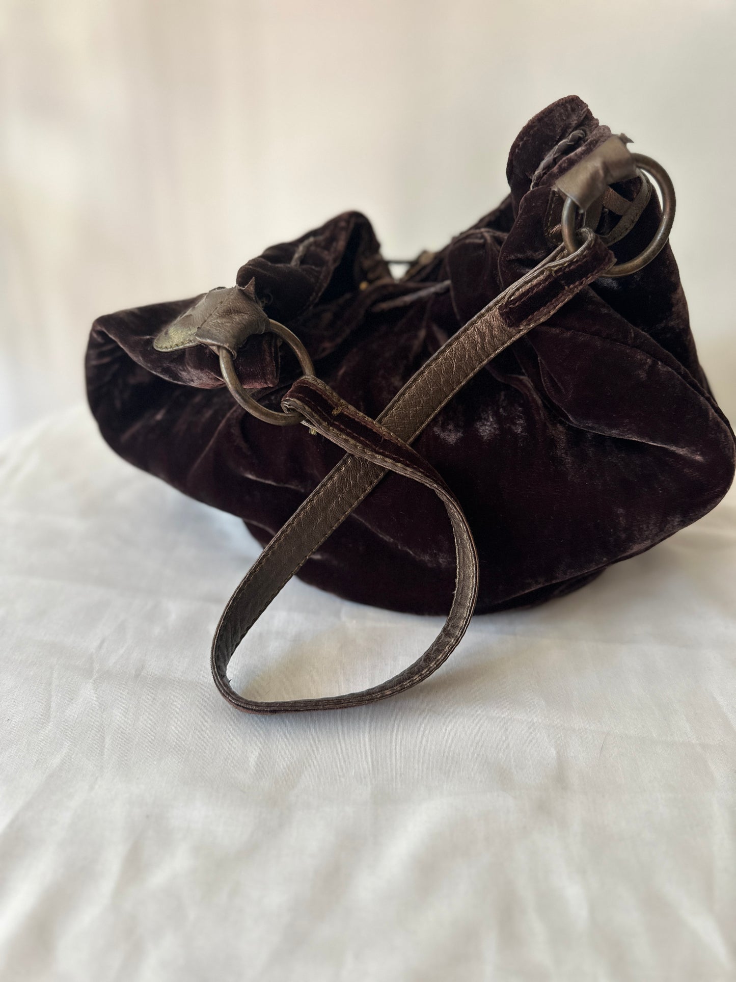 brown velvet hobo bag