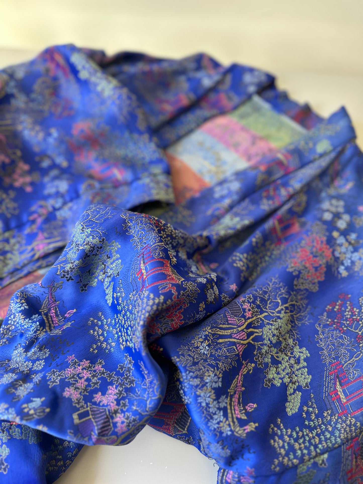 blue long silk dressing gown