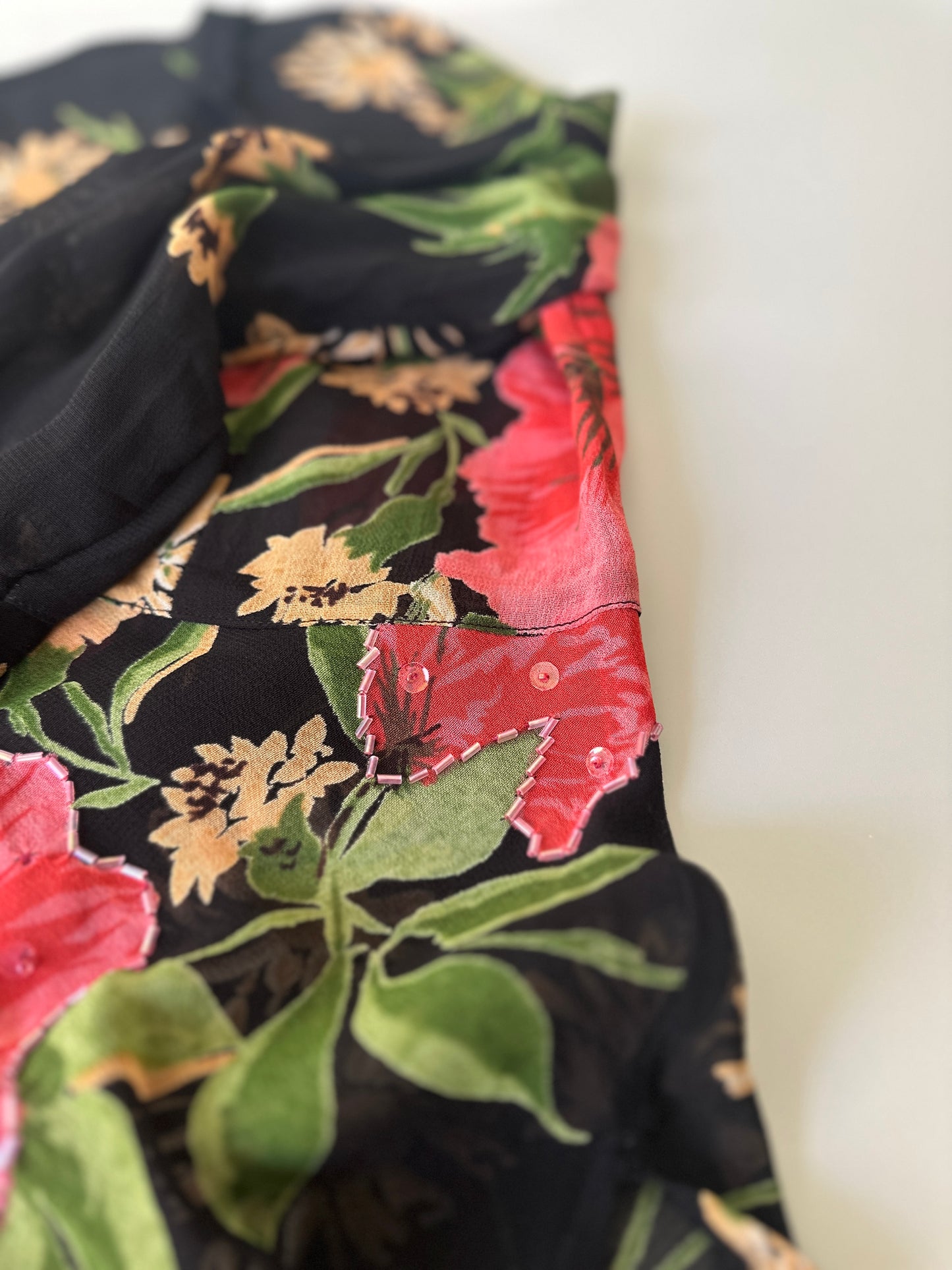 sheer floral beaded blouse