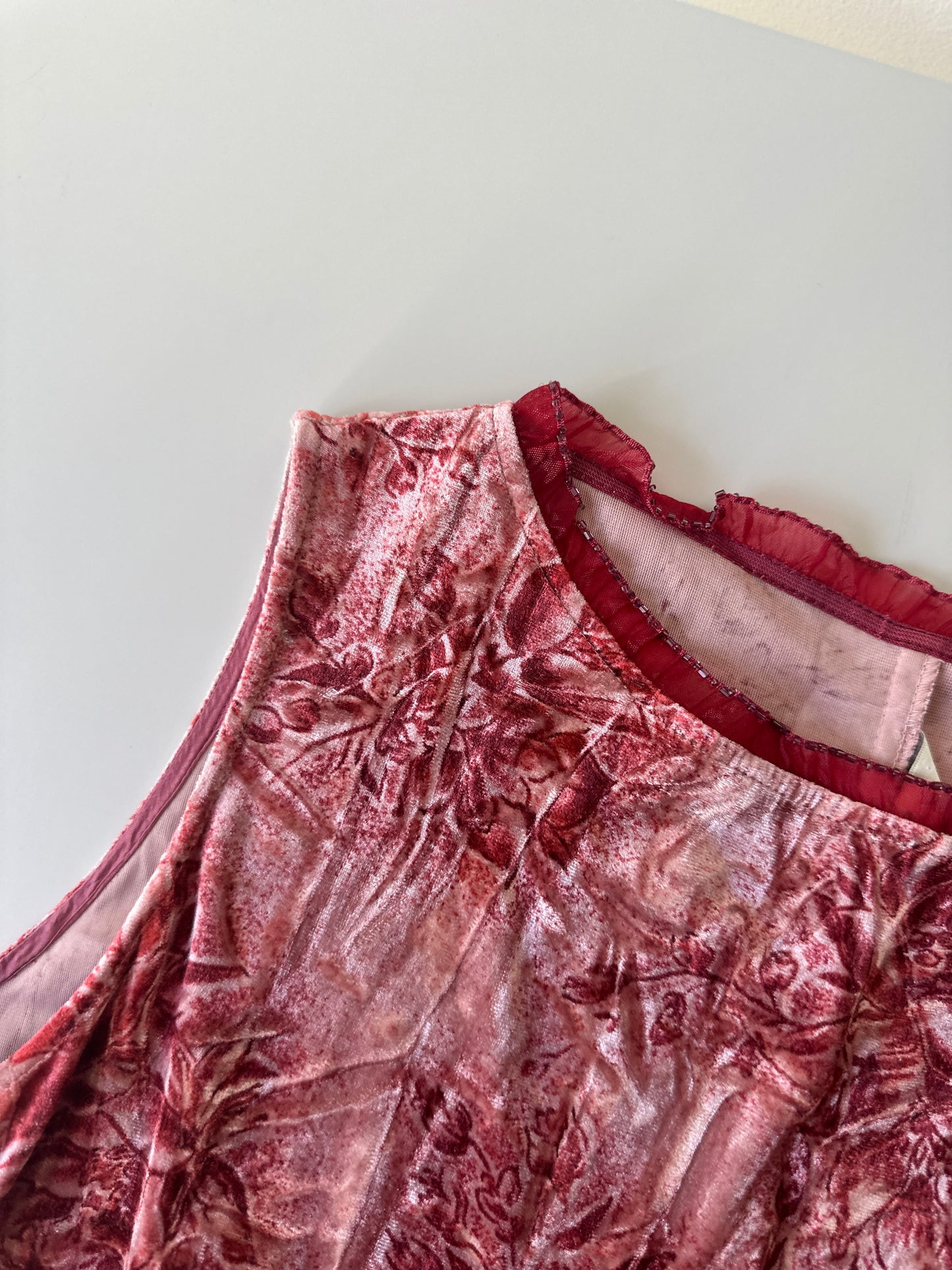 red/pink velvet dress