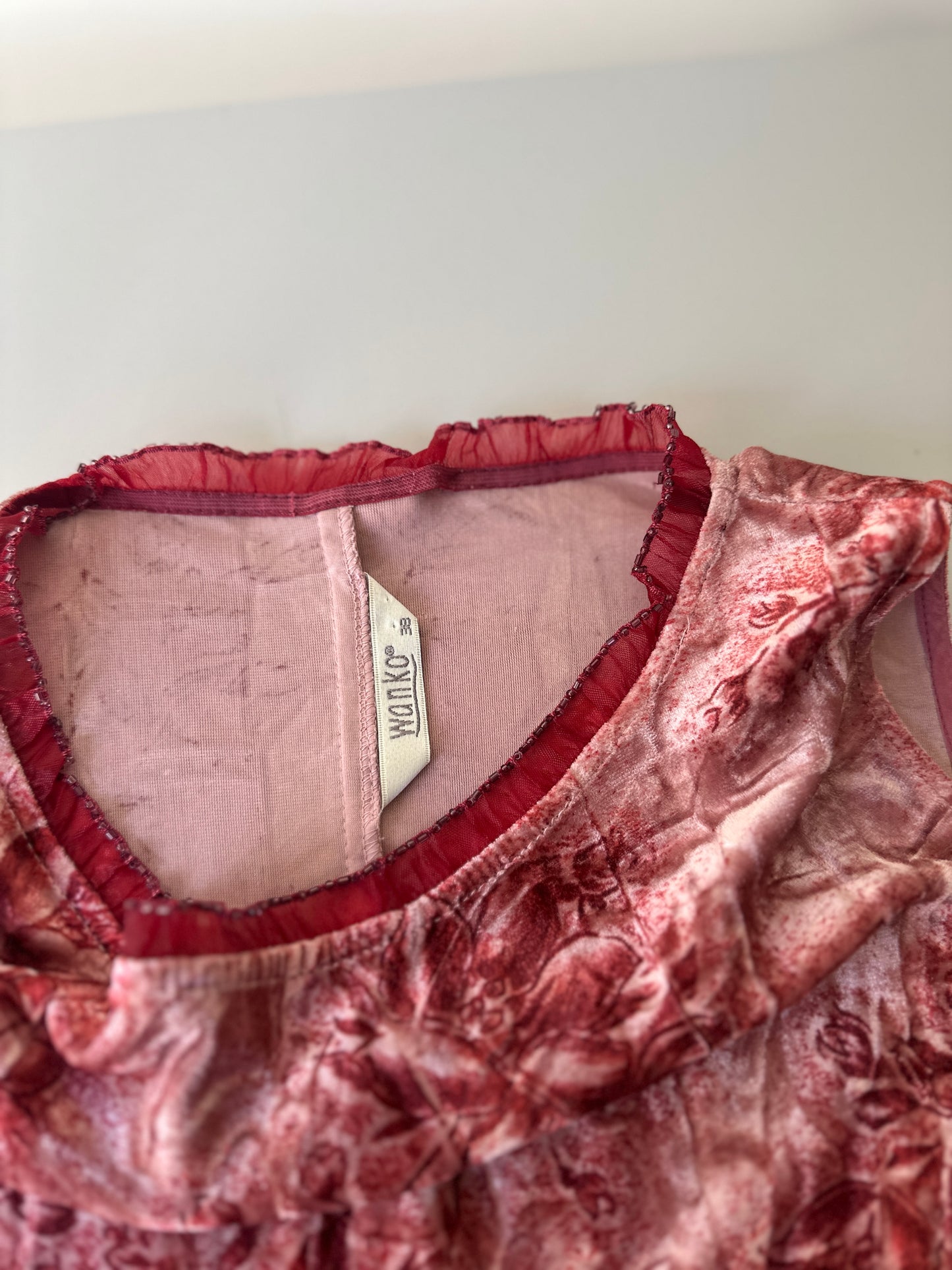 red/pink velvet dress