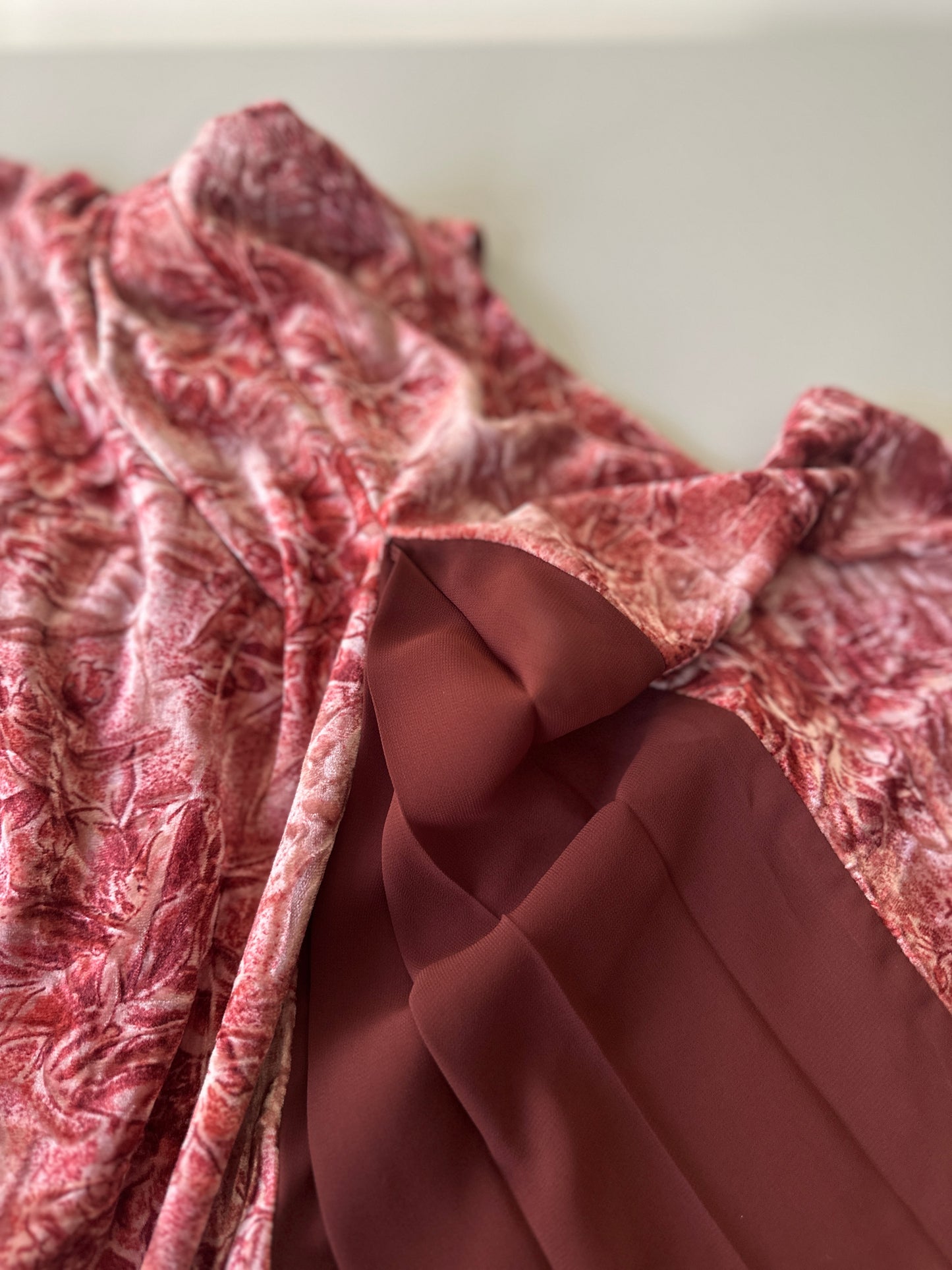 red/pink velvet dress