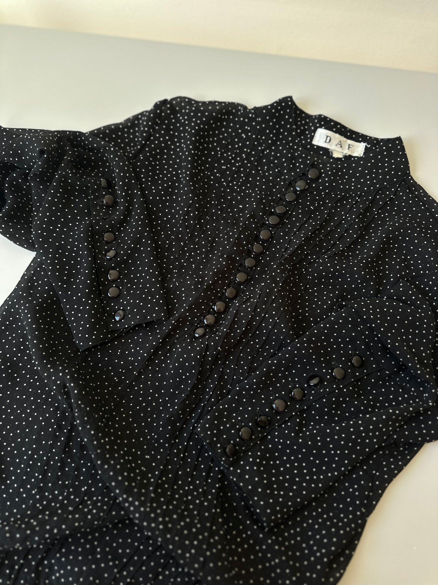 sheer polka-dot button up blouse