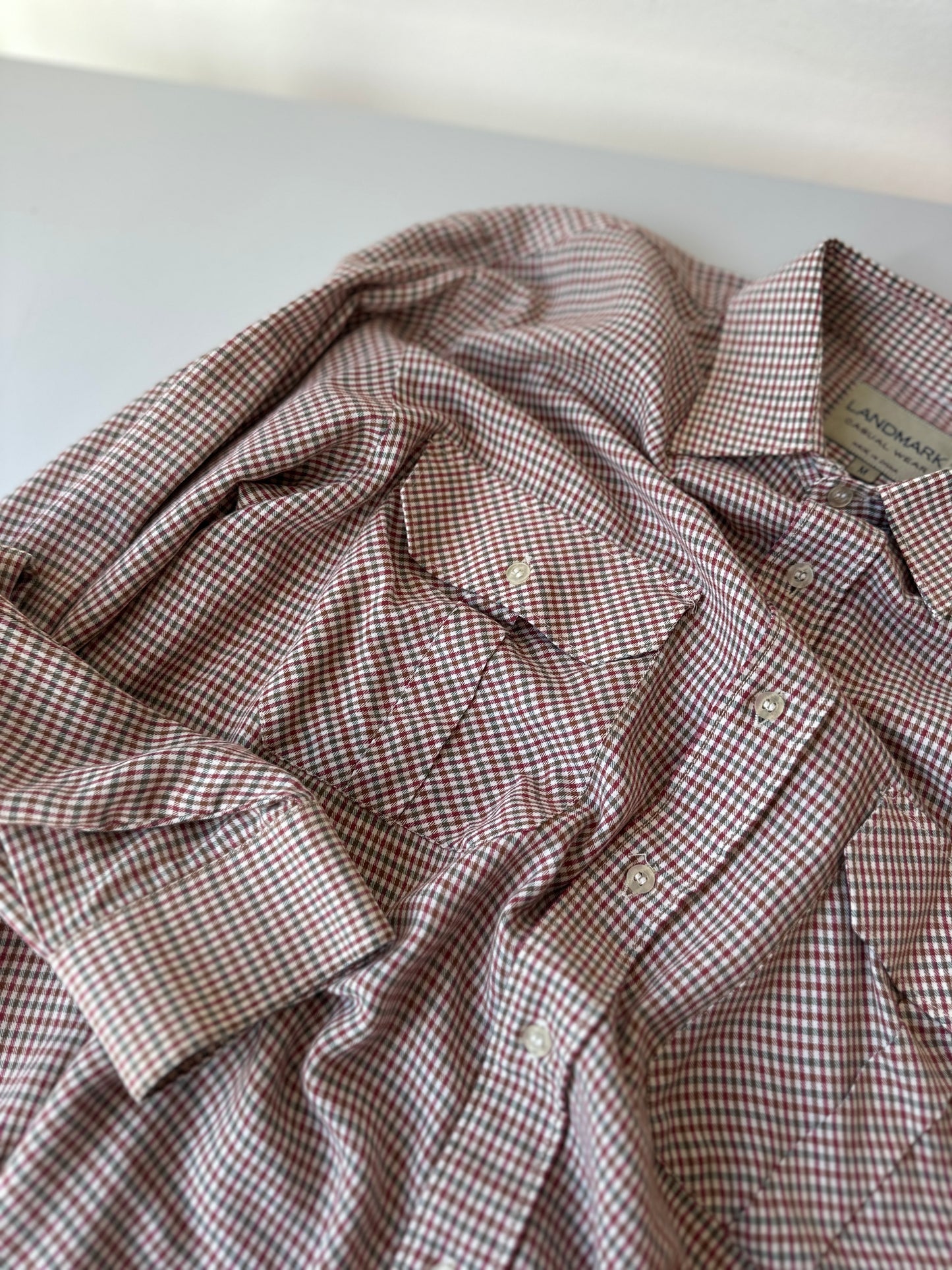 cotton red toned button up