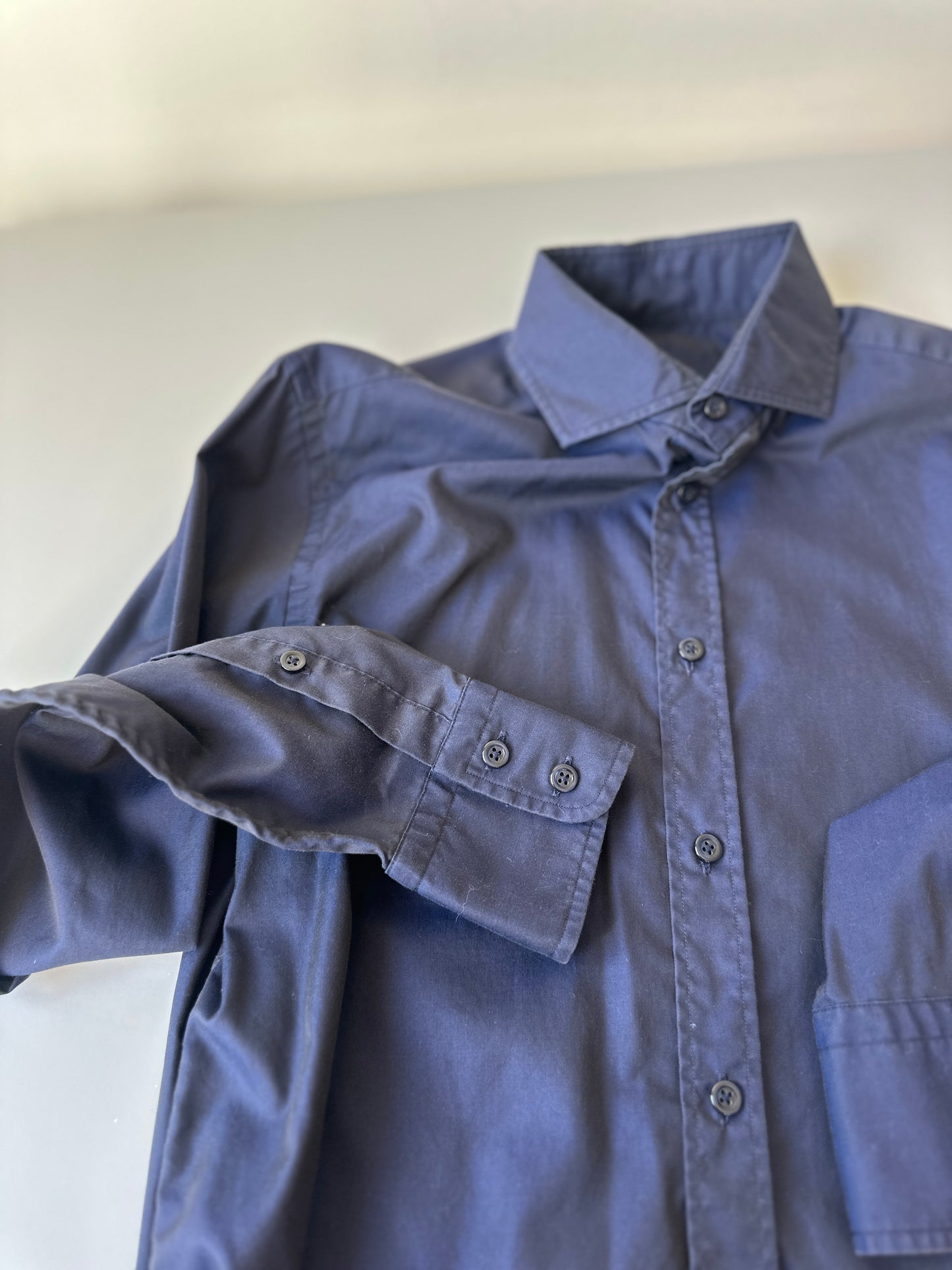 navy opaque button up