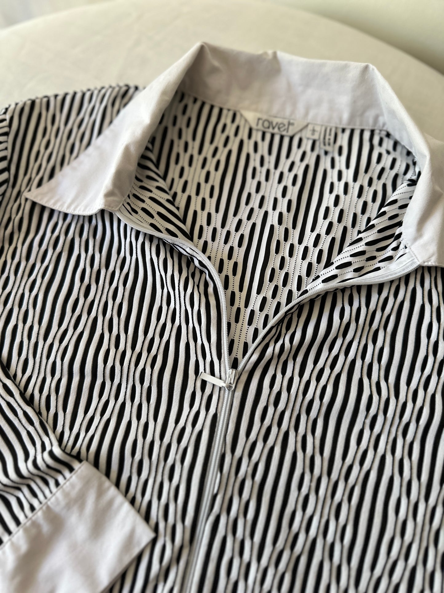 double zip black and white button up