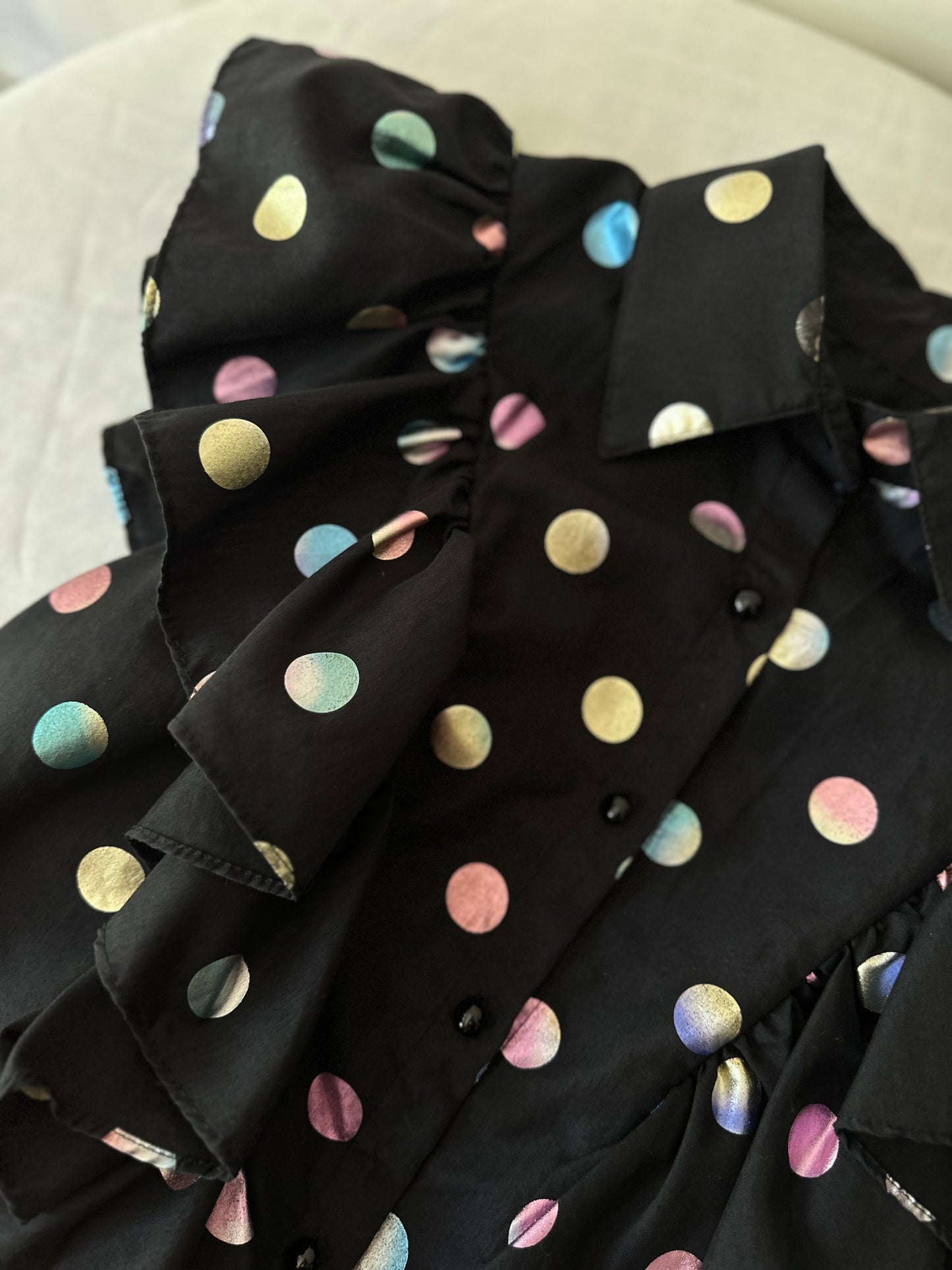 polka dot ruffled button up