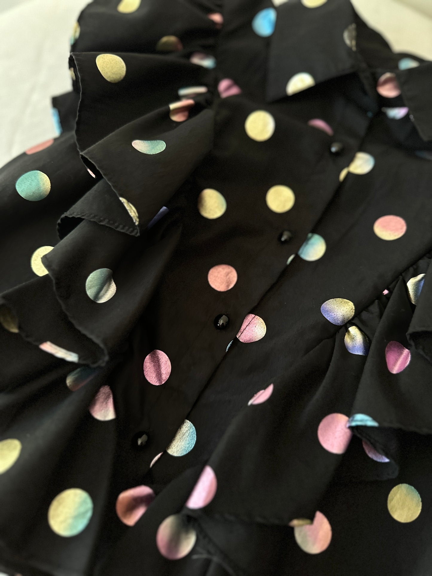 polka dot ruffled button up