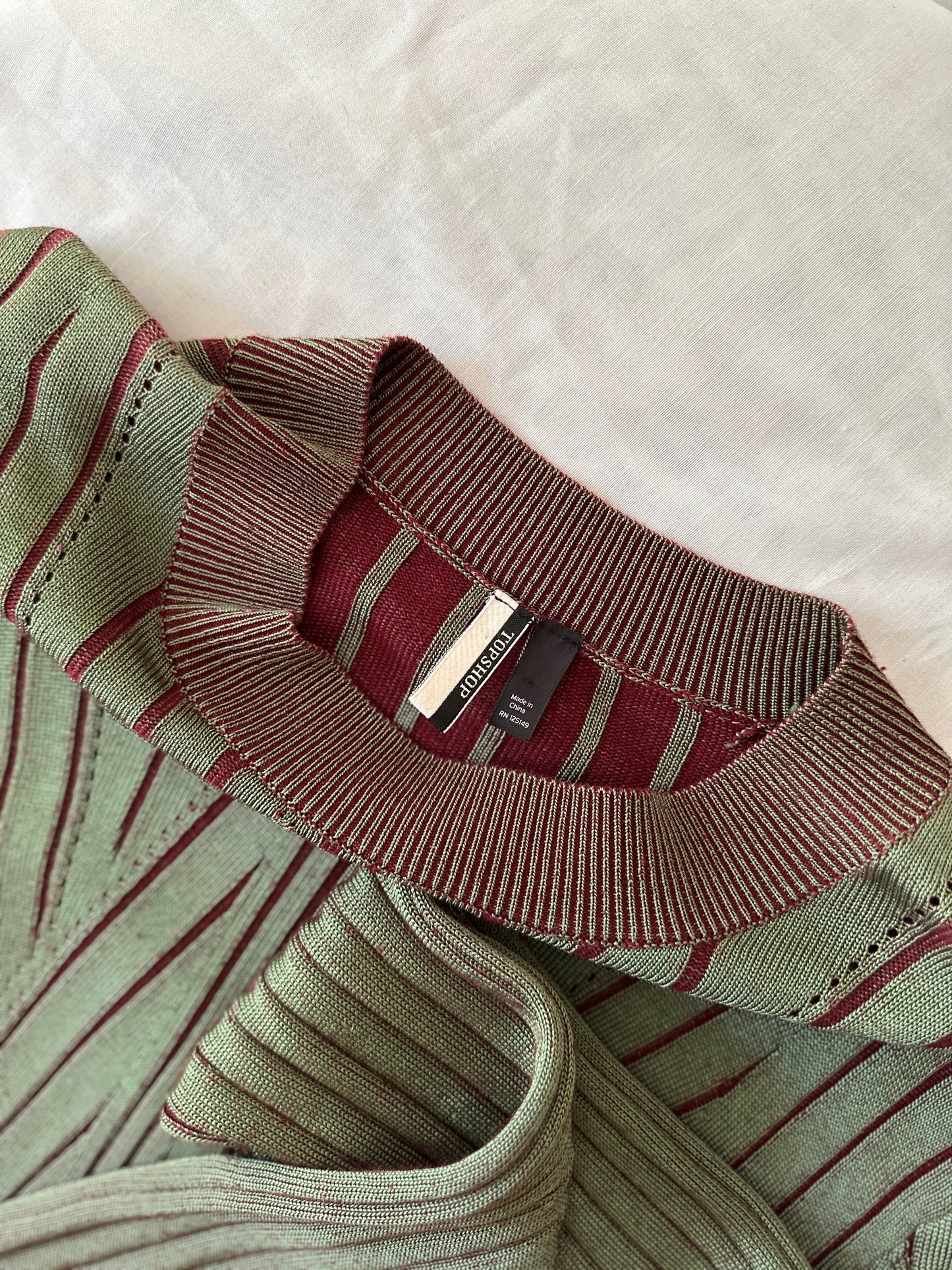 two tone red/green cardigan
