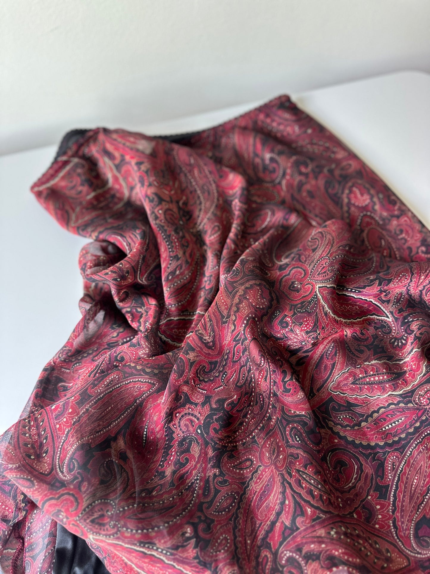 red paisley midi skirt