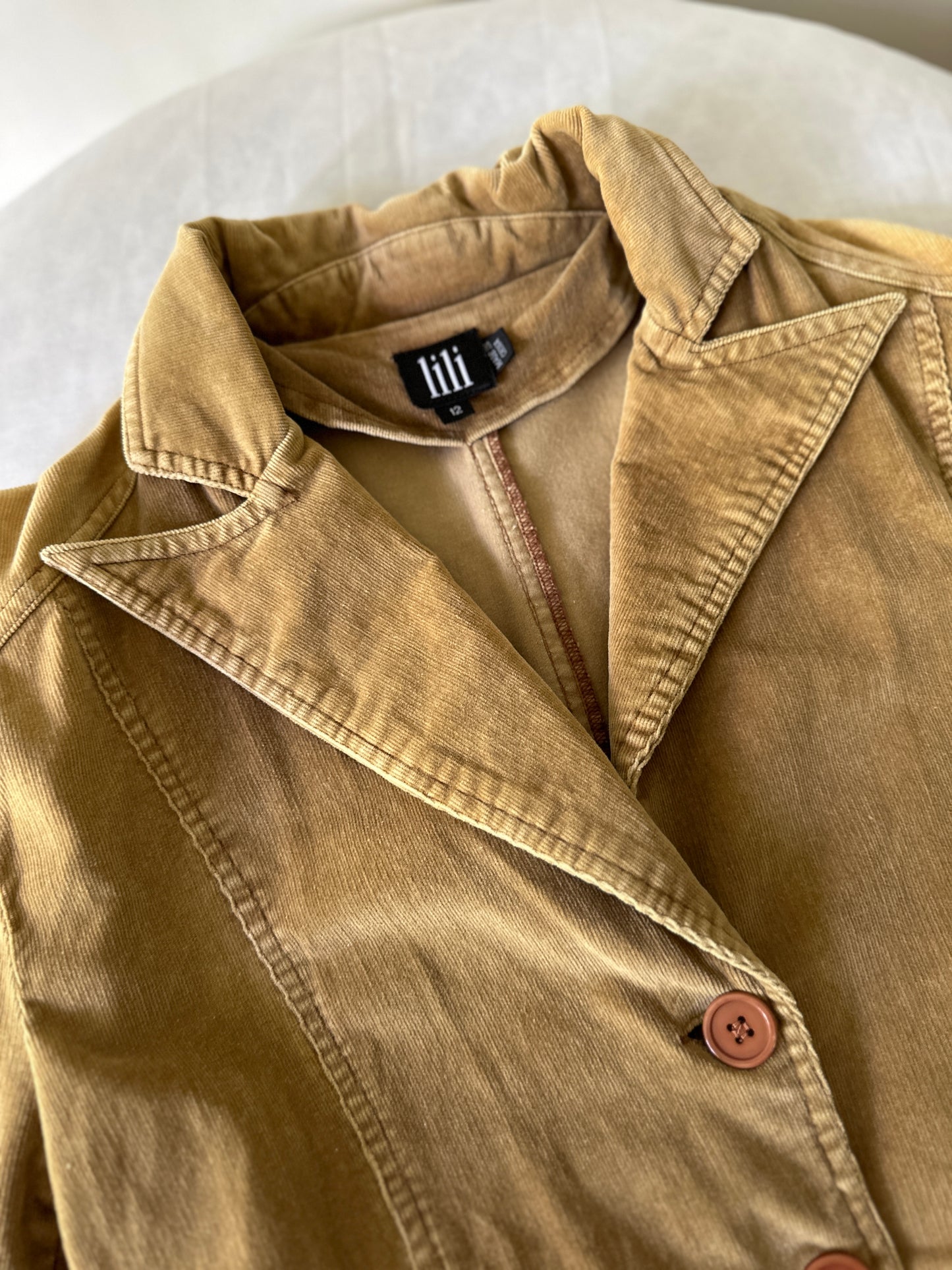 camel coloured corduroy mid trench coat