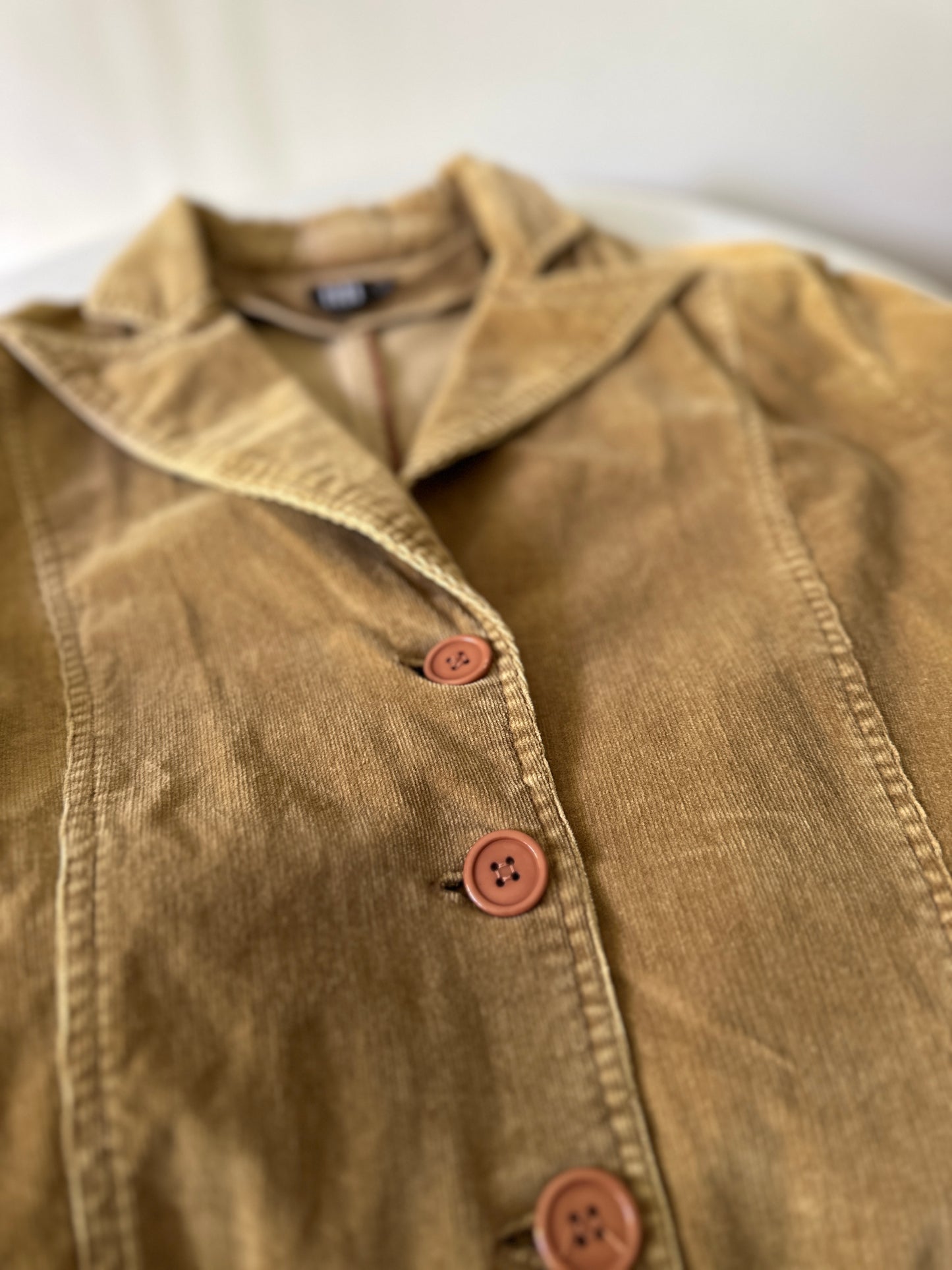 camel coloured corduroy mid trench coat
